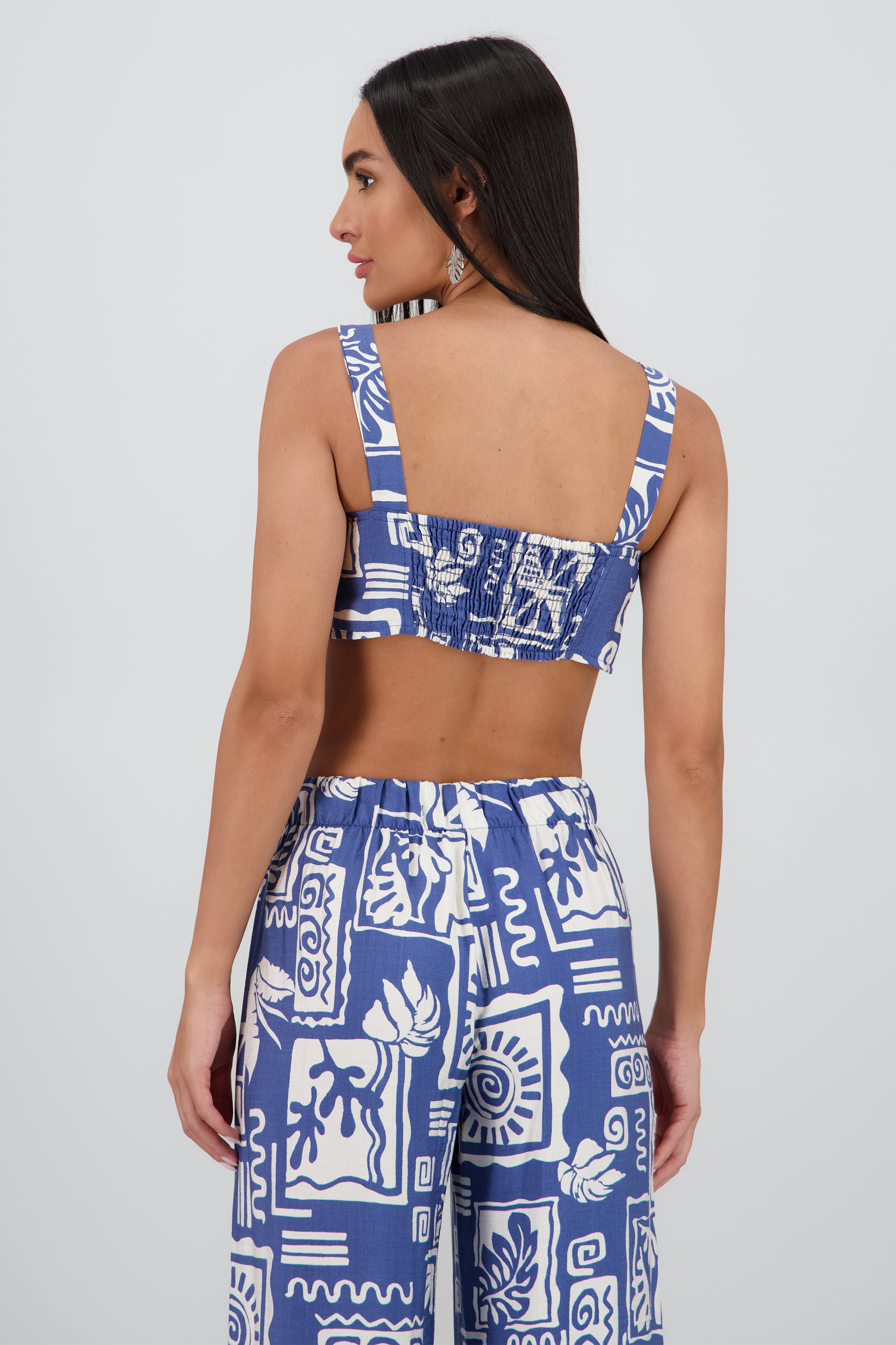 Top crop tirantes estampado tropical AZUL COMBO
