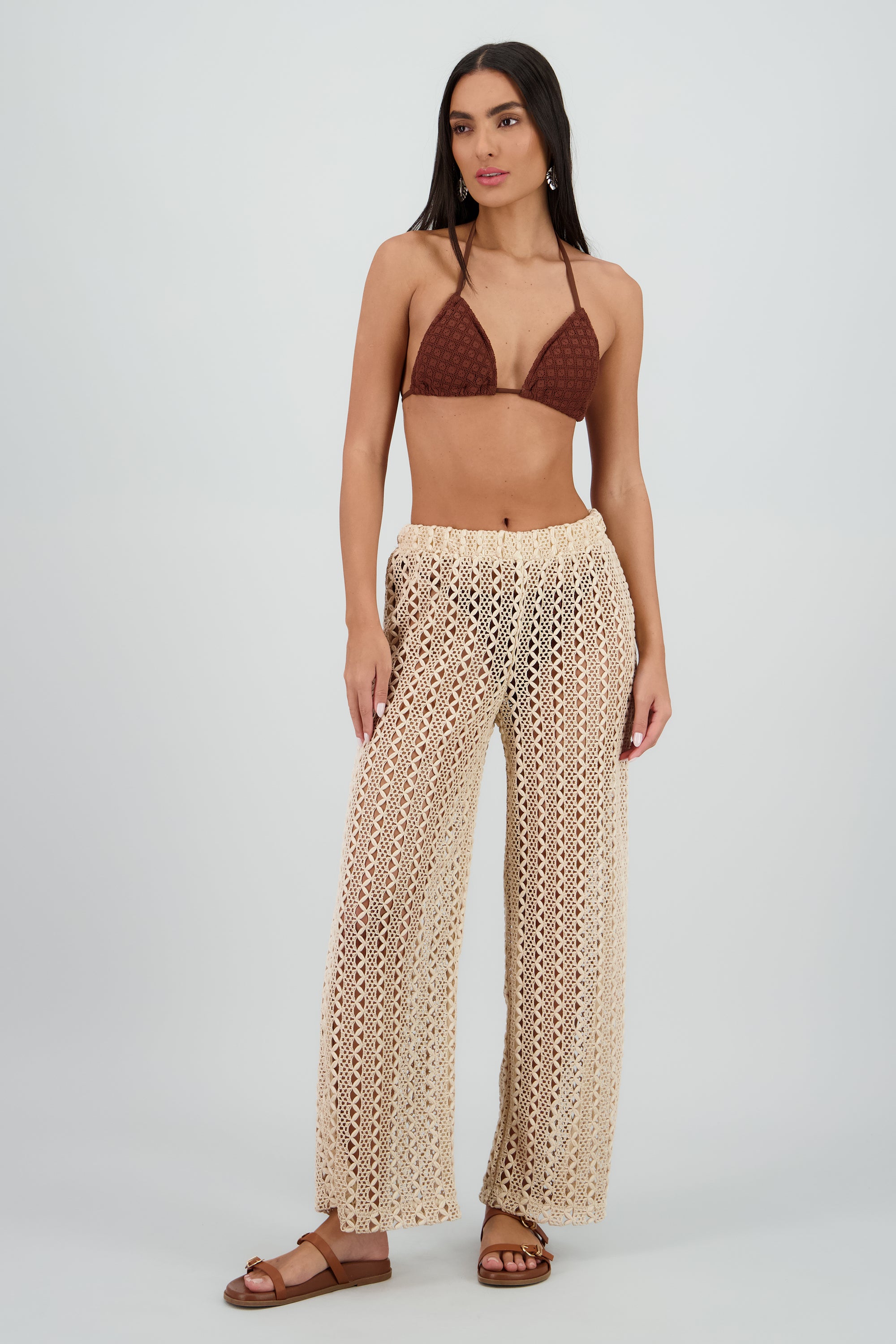 Pantalon salida de baño tipo crochet KHAKI