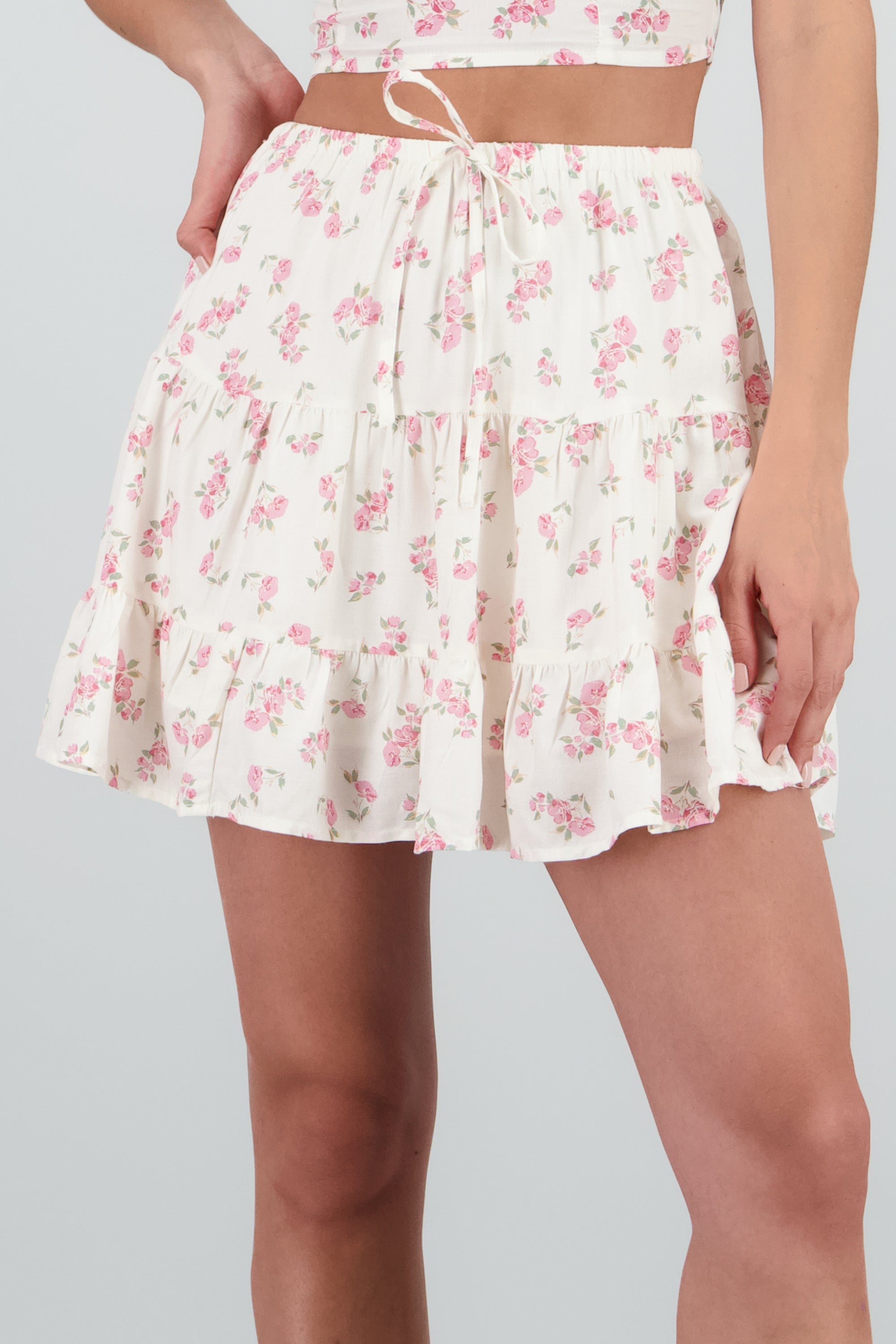Falda mini estampado flores BLANCO COMBO