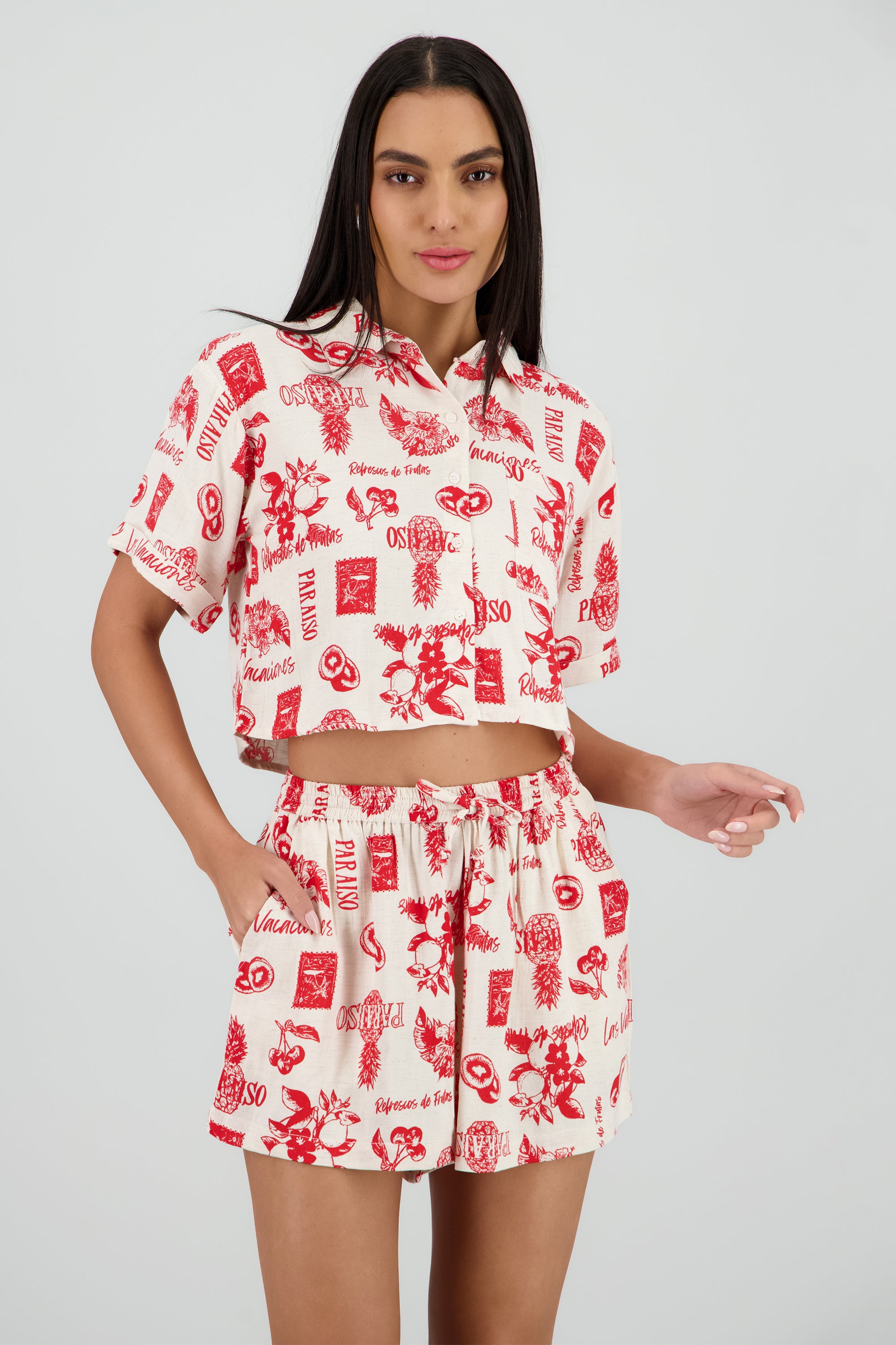 Camisa estampado frutas ROJO COMBO