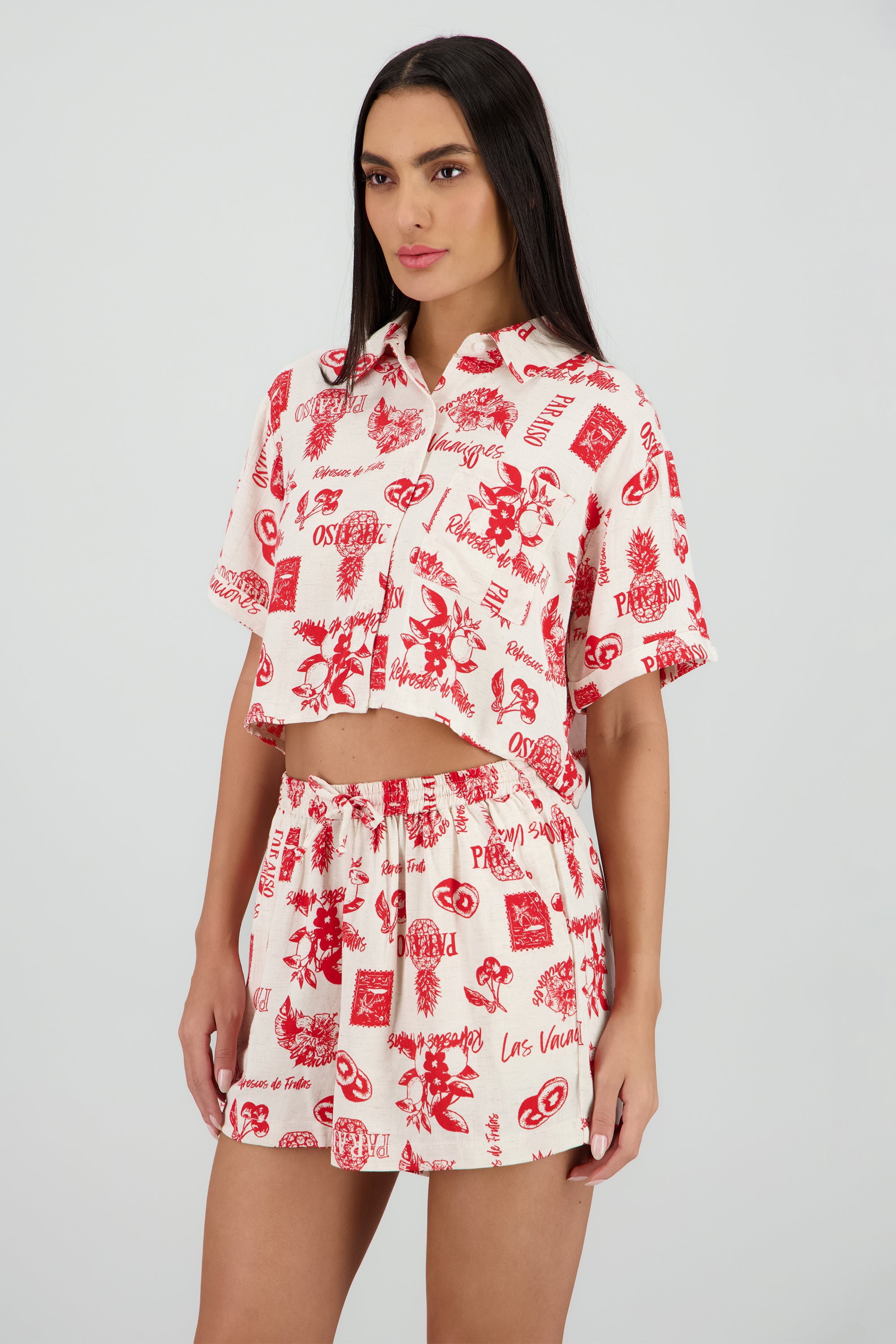 Camisa estampado frutas ROJO COMBO