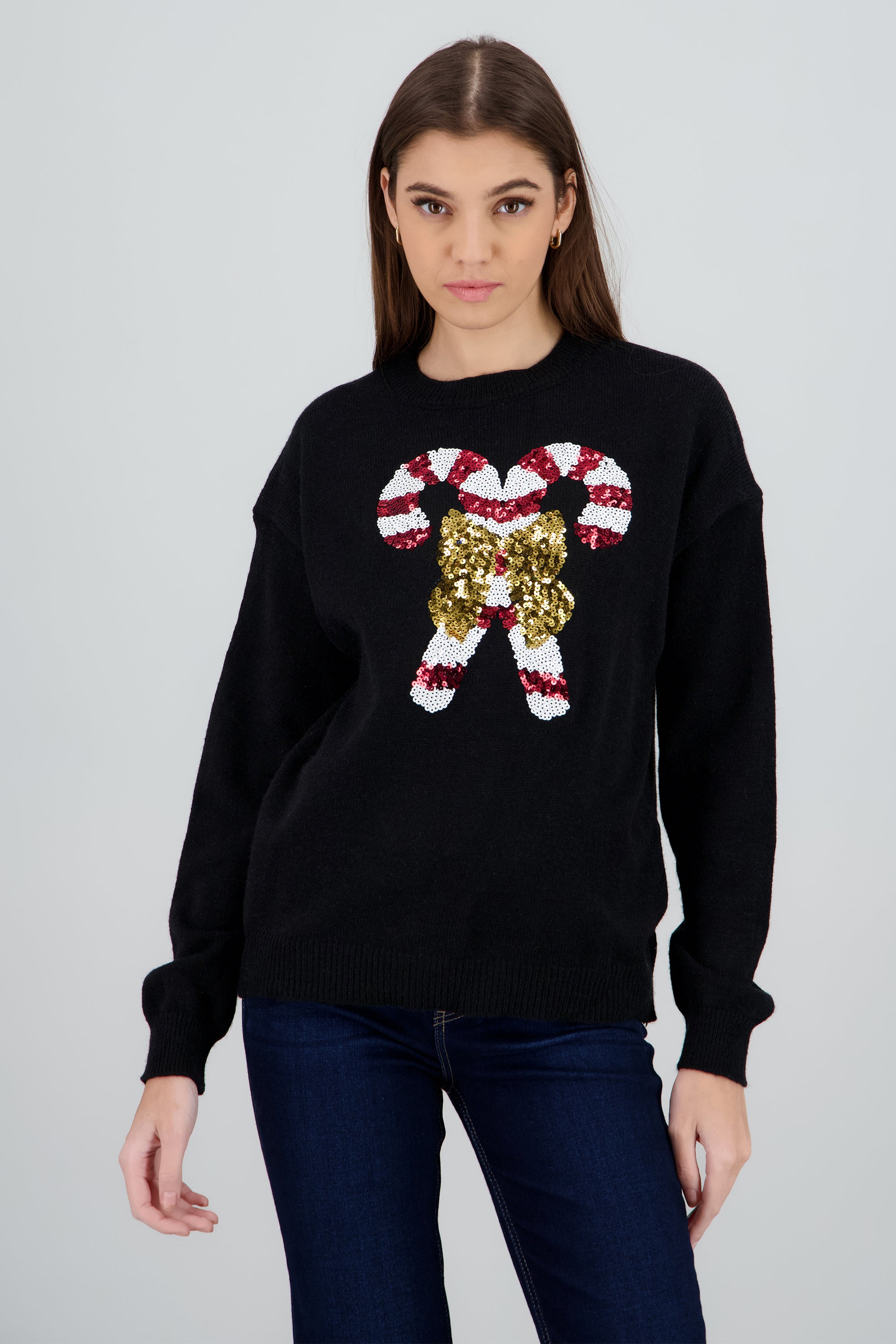 Sueter navideño bastones en lentejuelas NEGRO COMBO