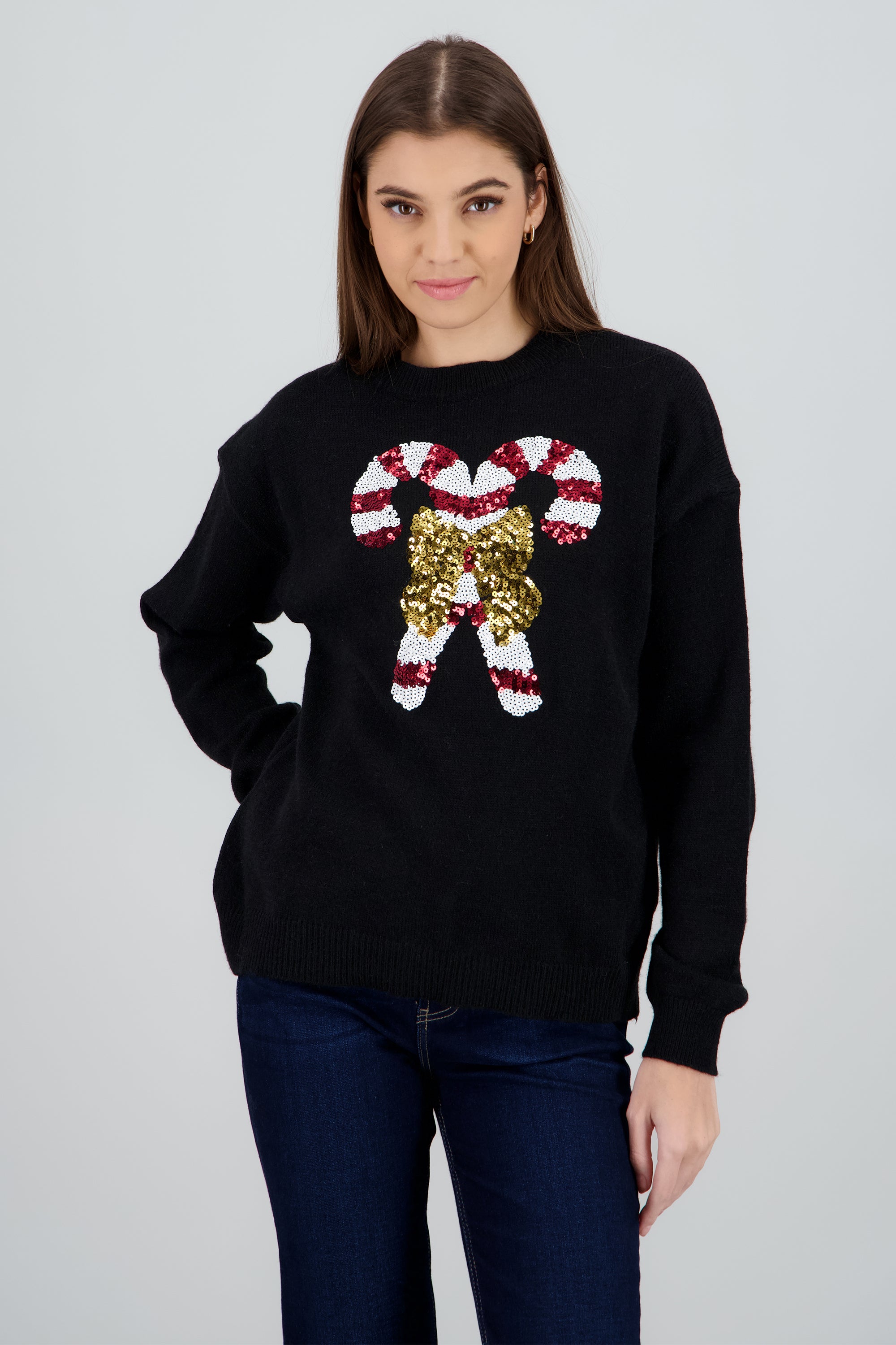 Sueter navideño bastones en lentejuelas NEGRO COMBO