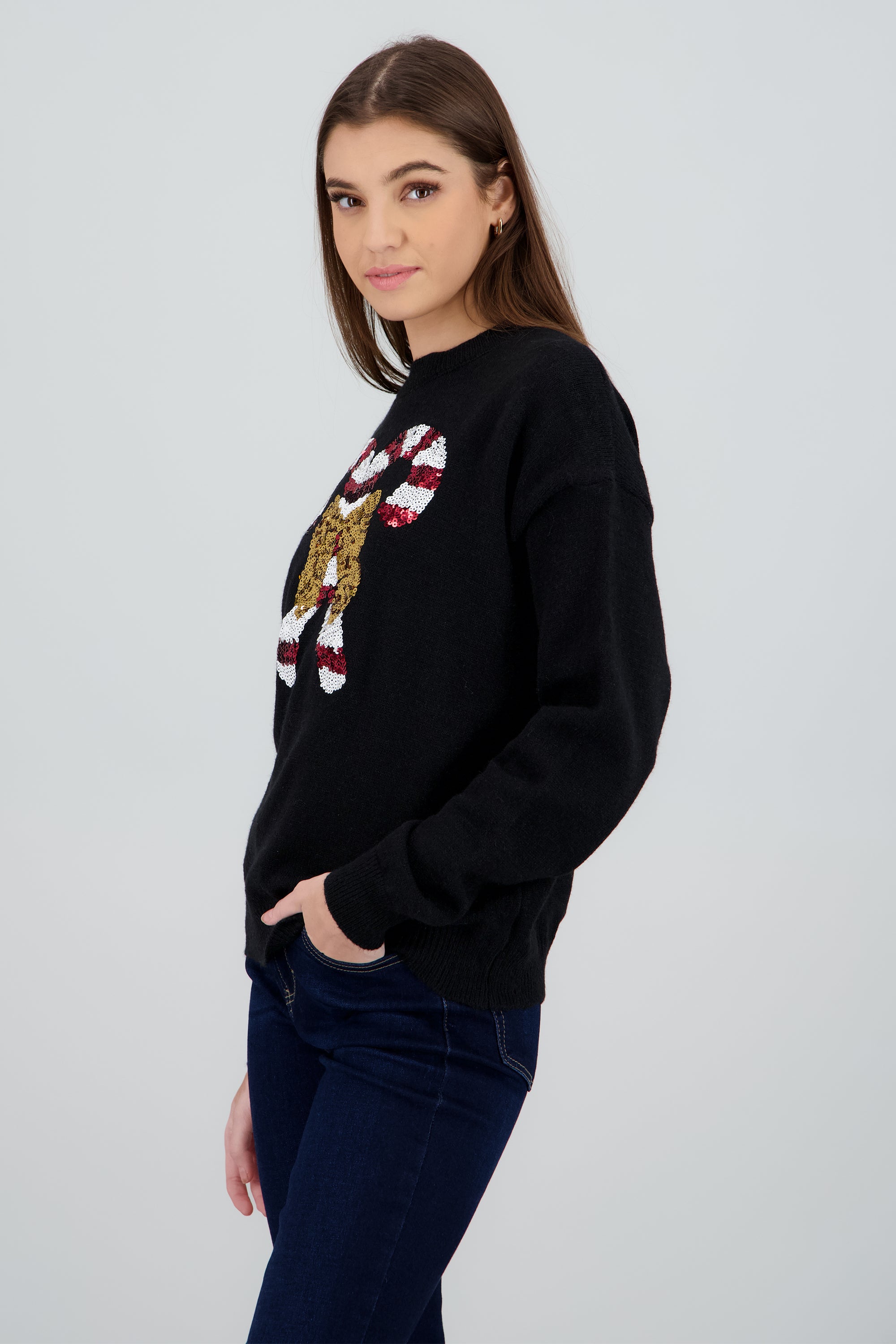 Sueter navideño bastones en lentejuelas NEGRO COMBO