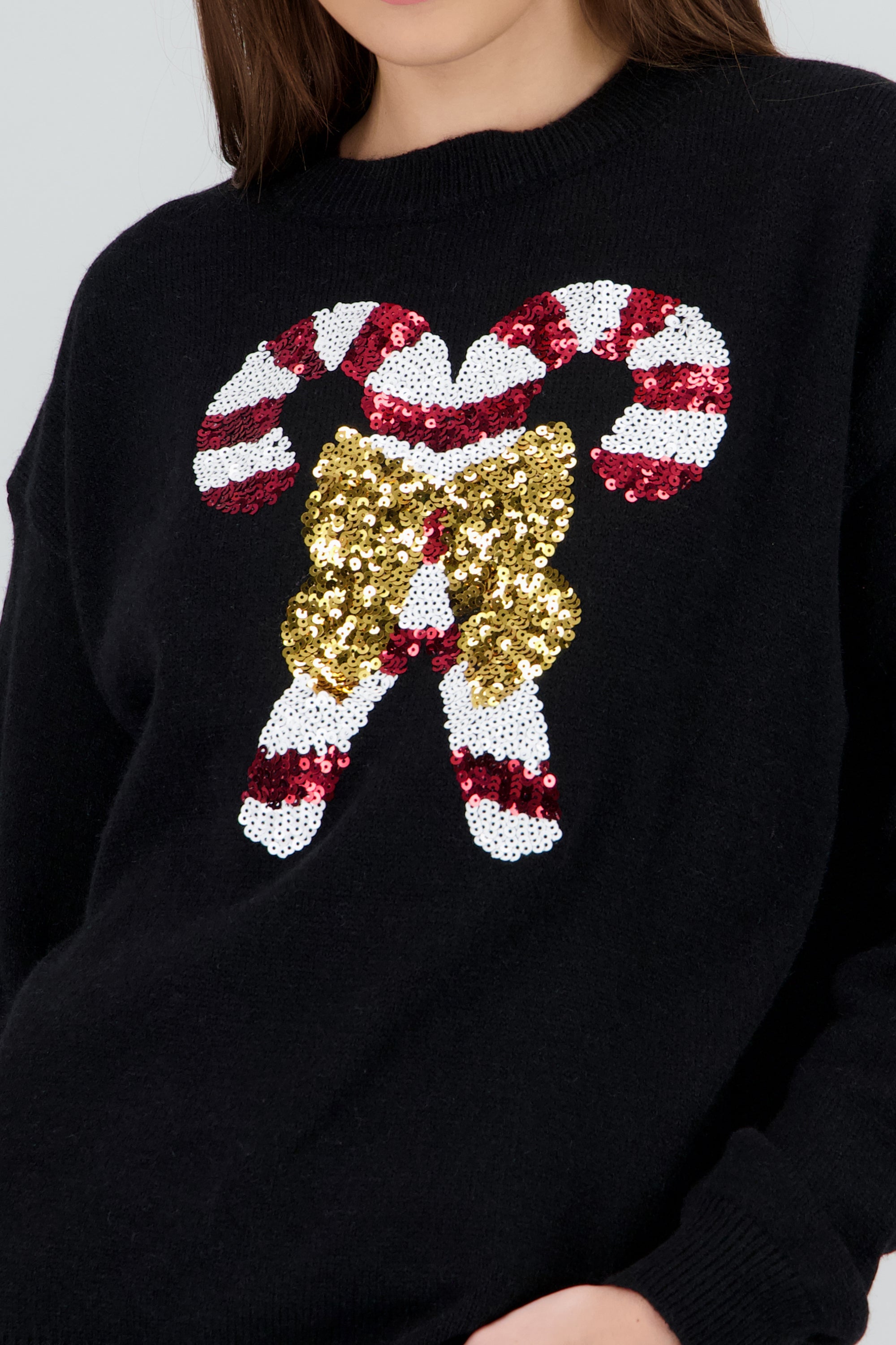 Sueter navideño bastones en lentejuelas NEGRO COMBO