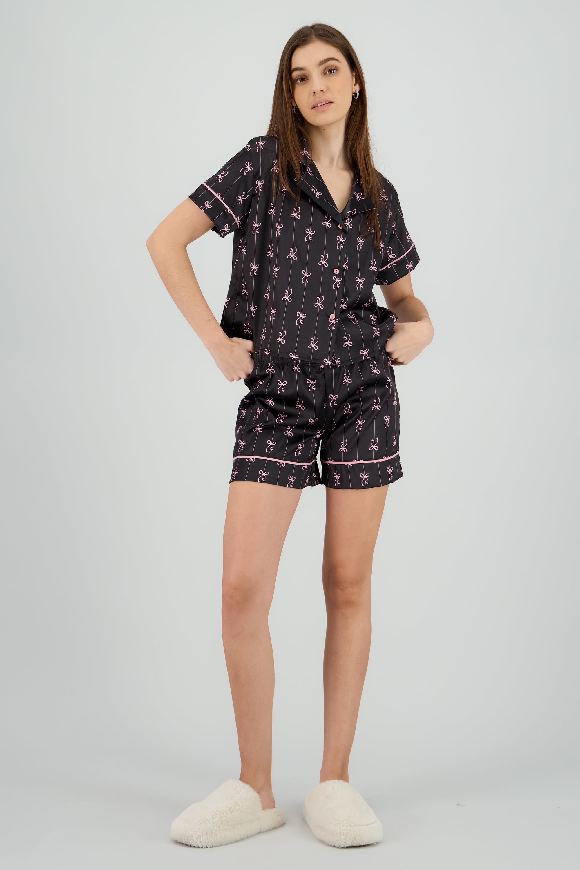Pijama camisera estampado NEGRO