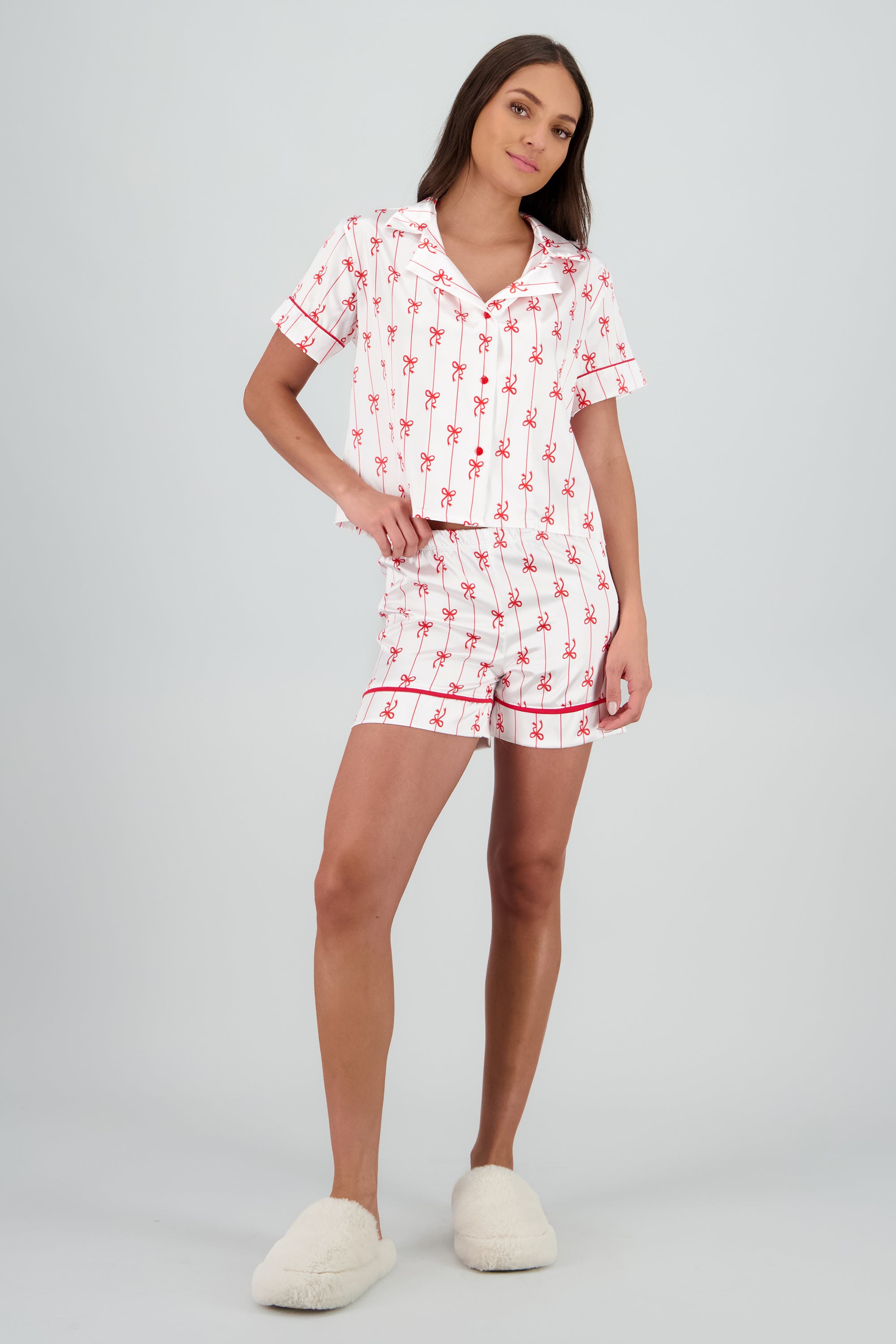 Pijama camisera estampado recto ROJO
