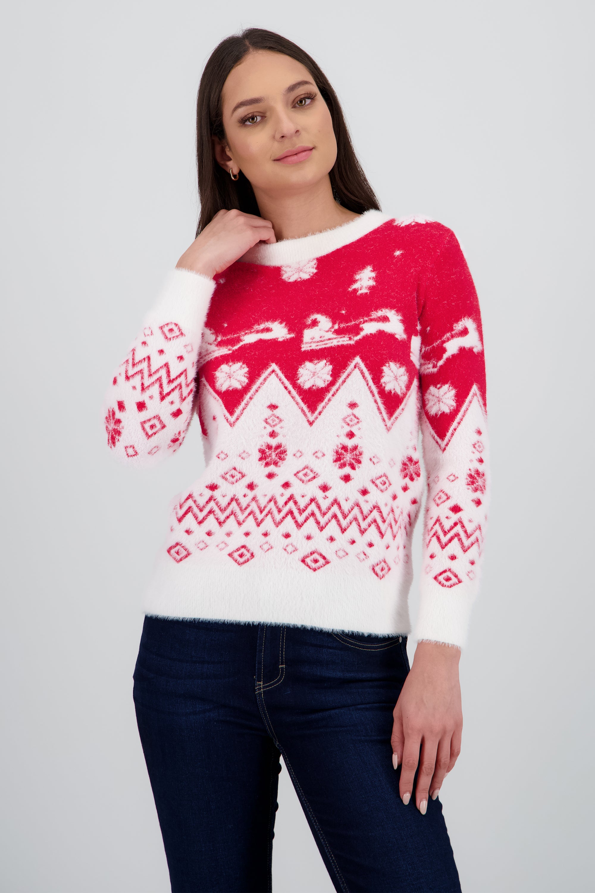 Sueter navideño super suave trineo de Santa ROJO COMBO