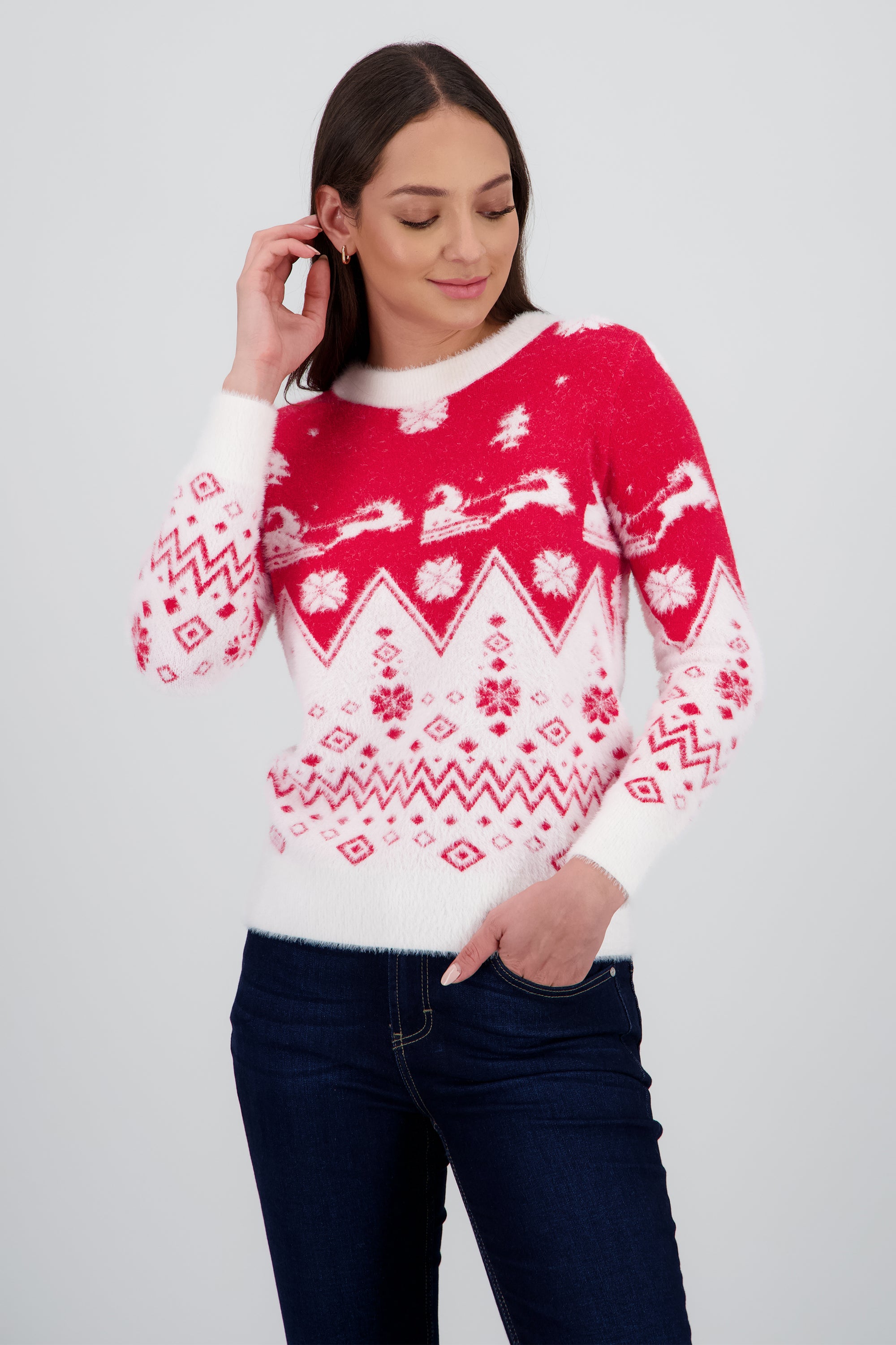 Sueter navideño super suave trineo de Santa ROJO COMBO