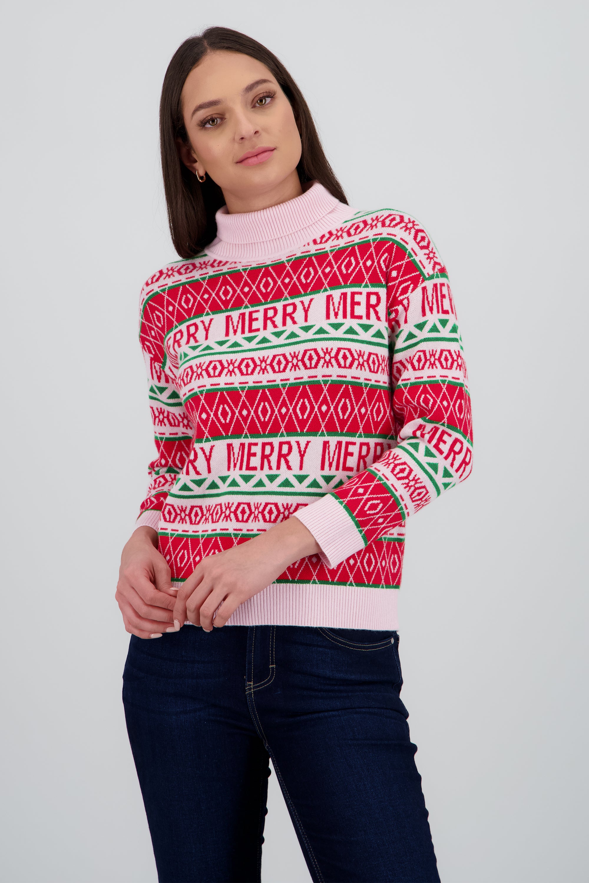 Sueter navideño cuallo alto merry merry PALO DE ROSA