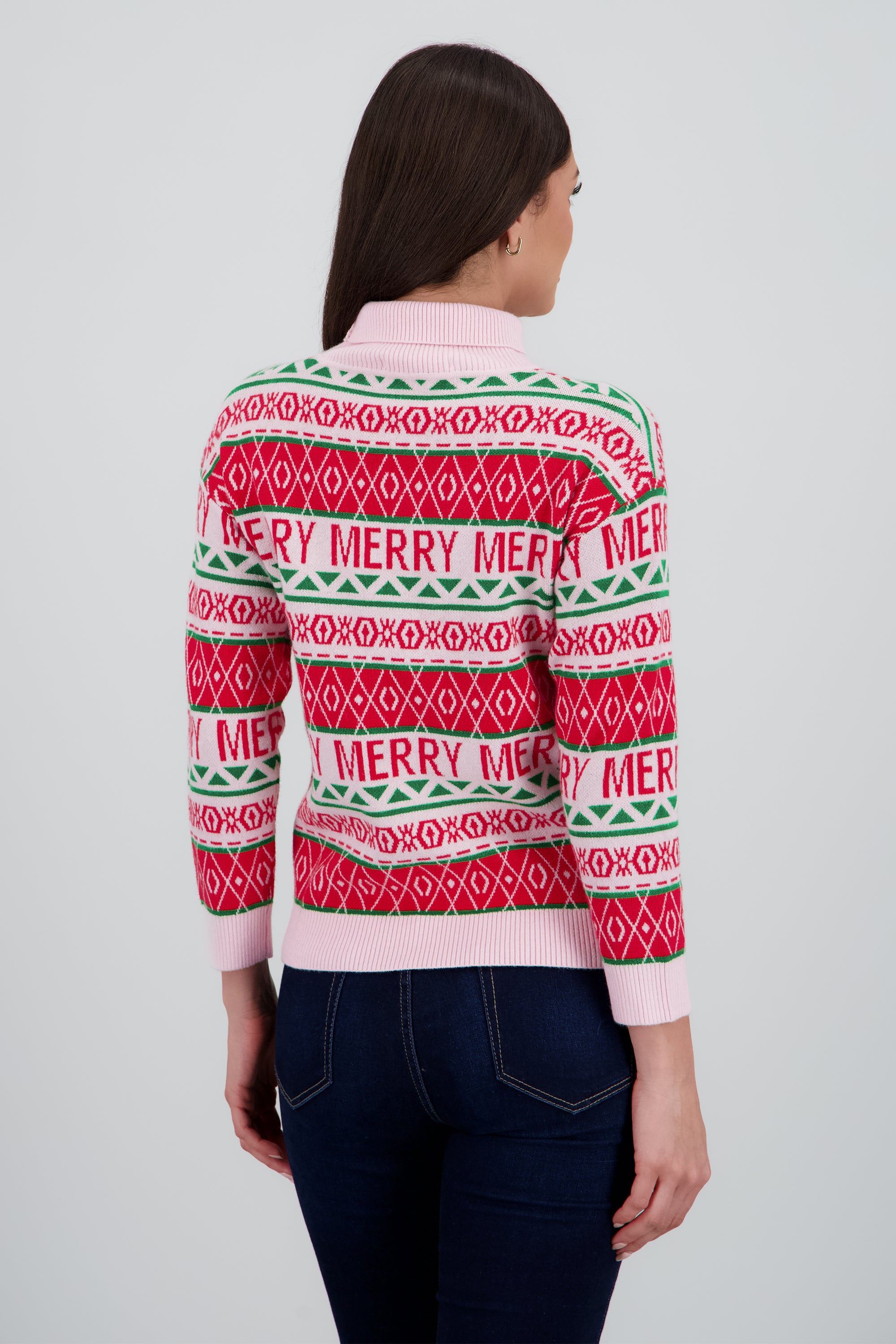 Sueter navideño cuallo alto merry merry PALO DE ROSA