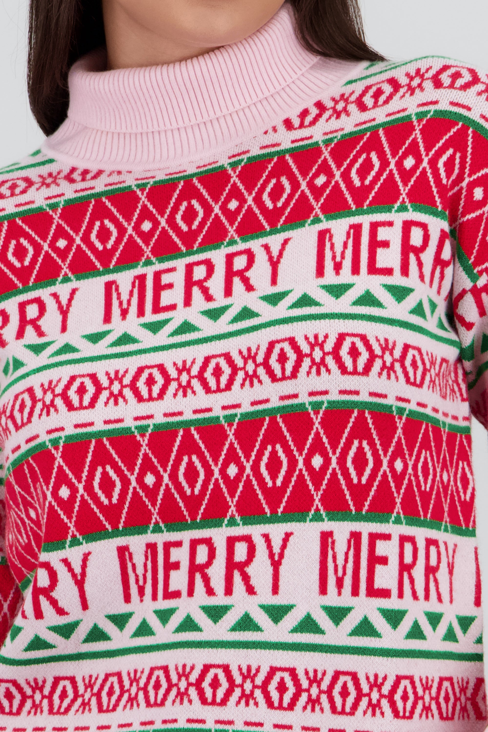 Sueter navideño cuallo alto merry merry PALO DE ROSA