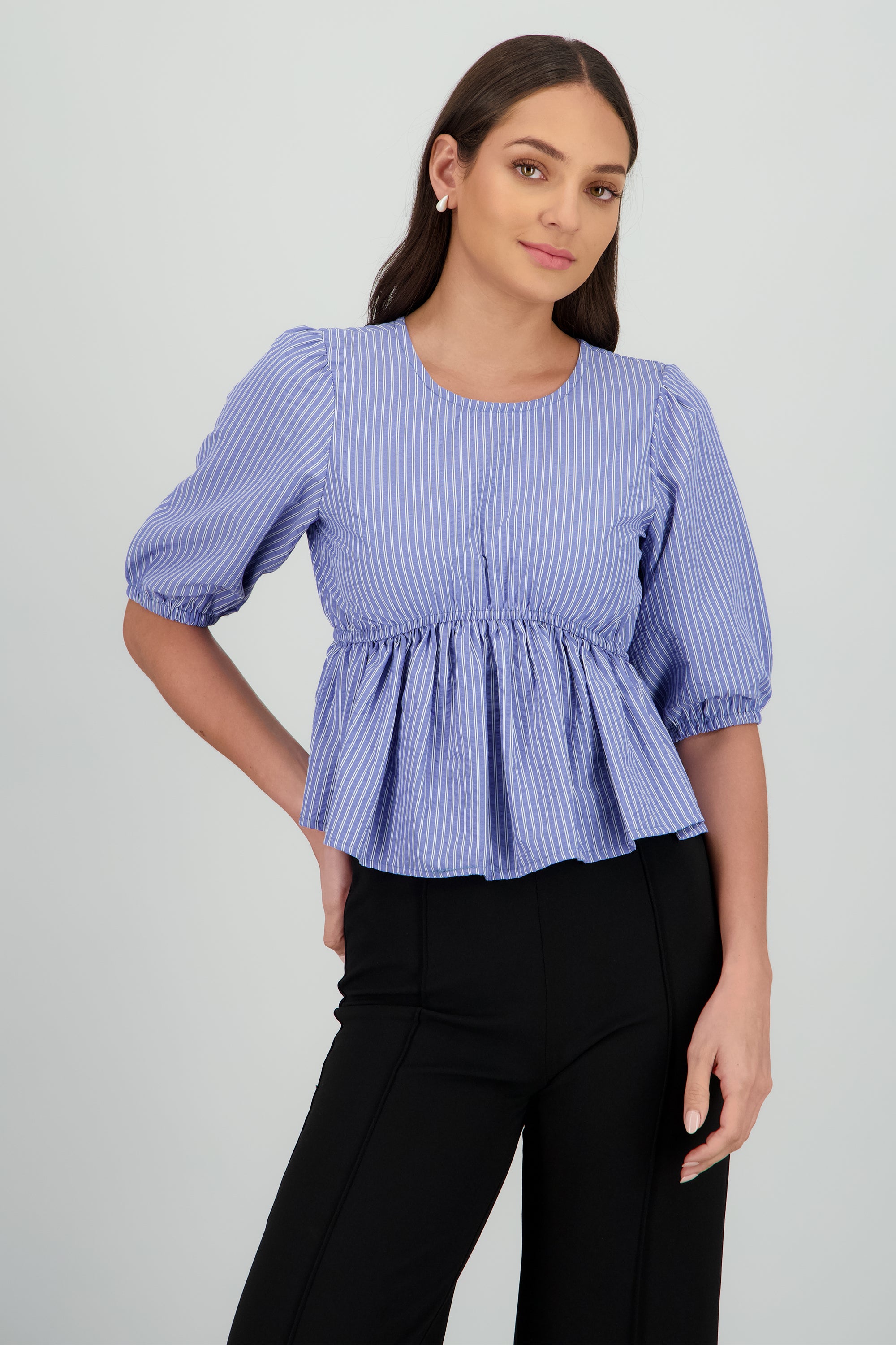 Blusa manga larga detalle moño en espalda rayas