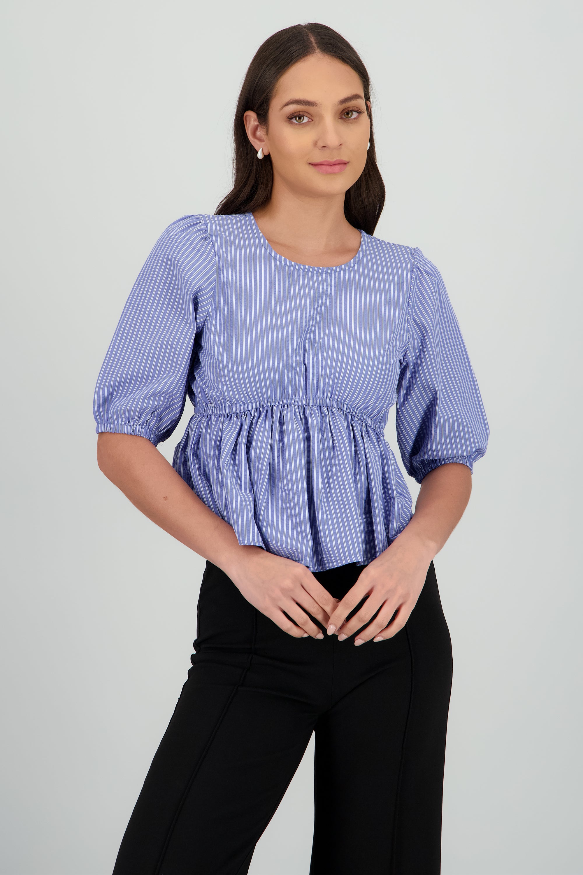 Blusa manga larga detalle moño en espalda rayas