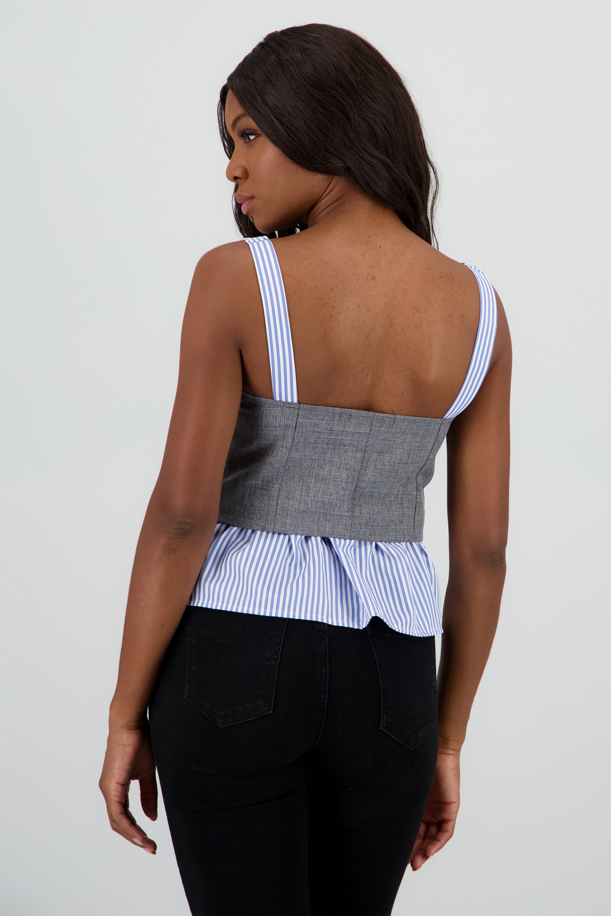 Blusa combinada de tirantes con botones GRIS COMBO