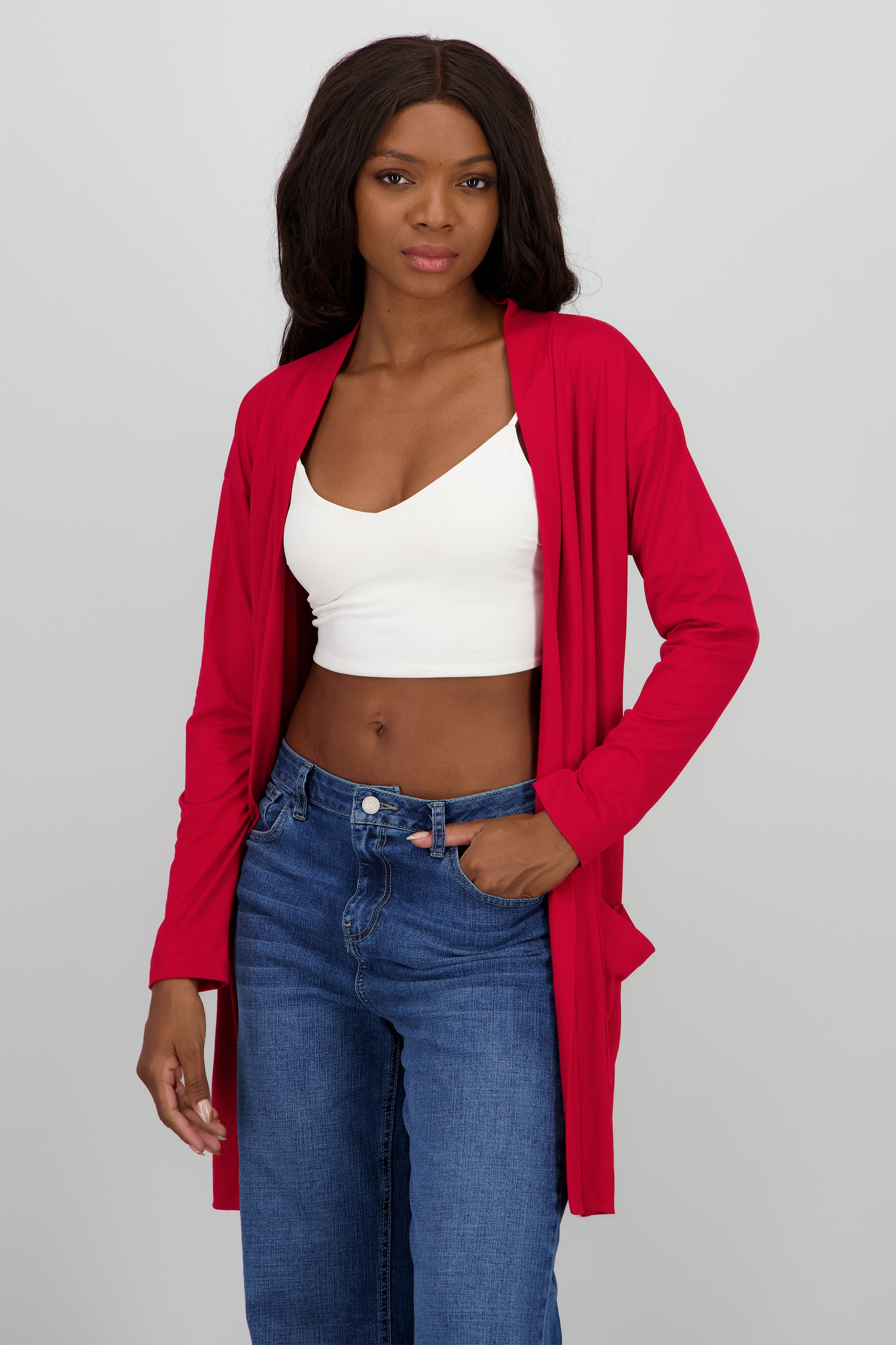 Cardigan manga larga ROJO