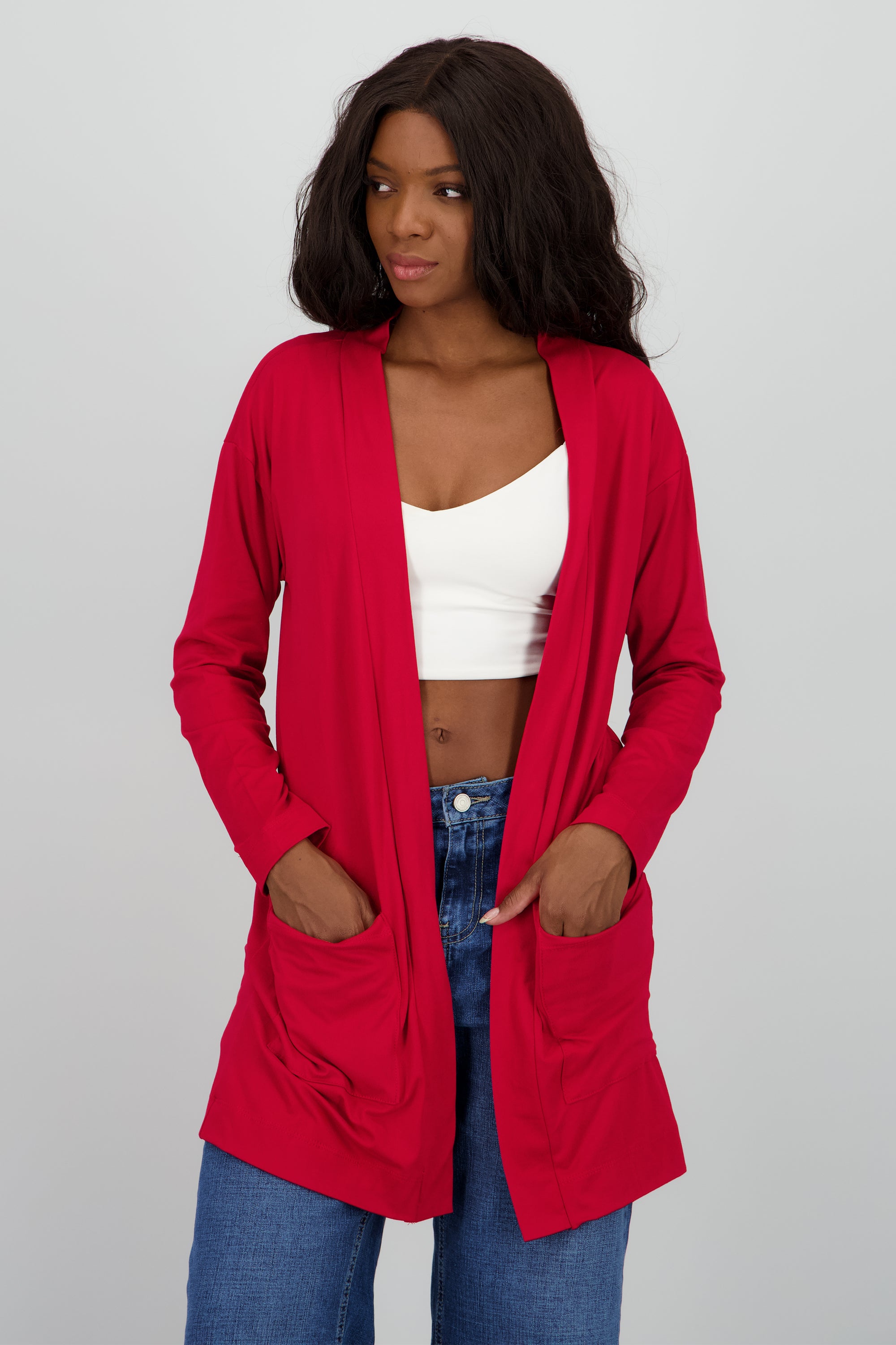 Cardigan manga larga ROJO