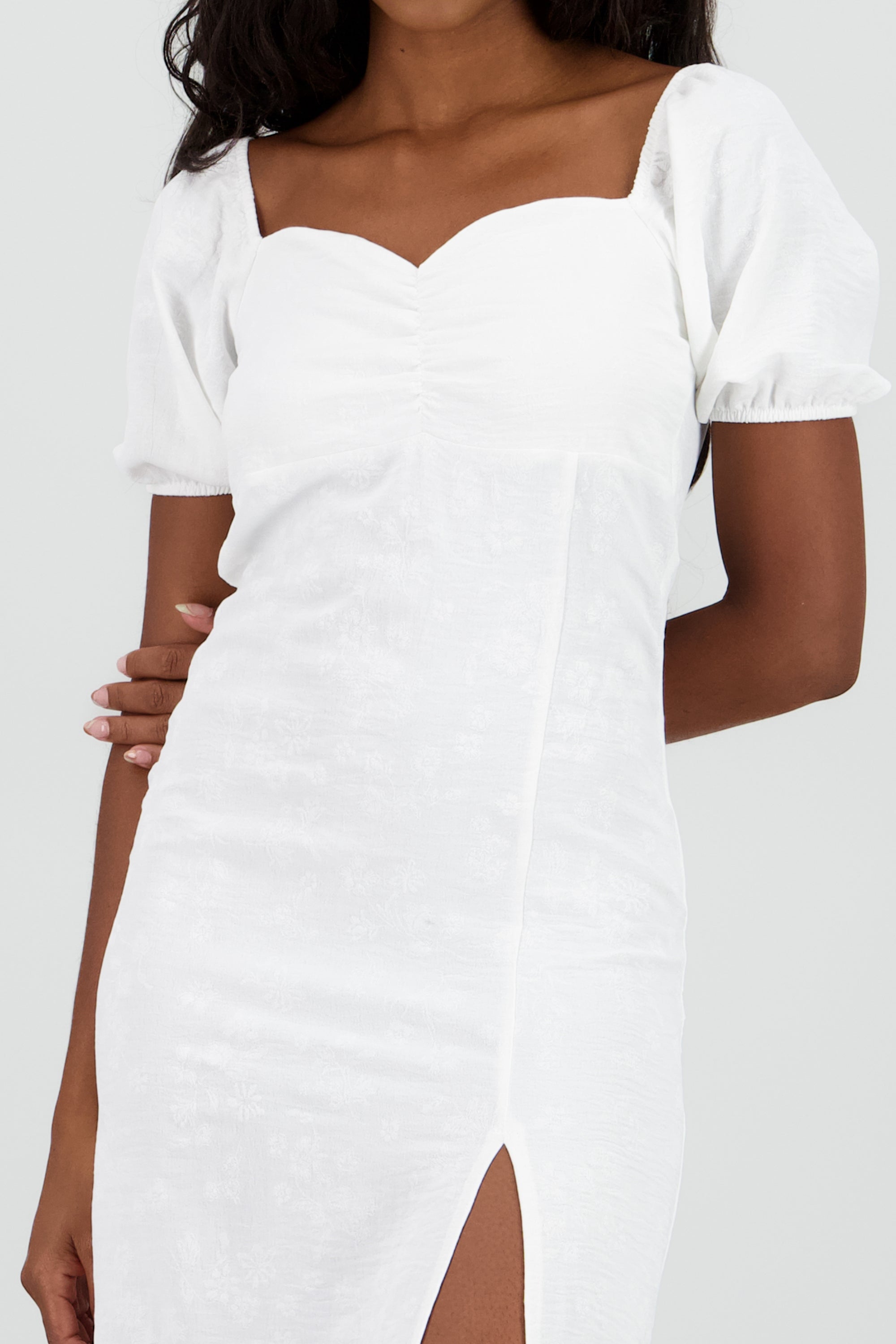 Vestido midi manga abullonada c/abertura BLANCO