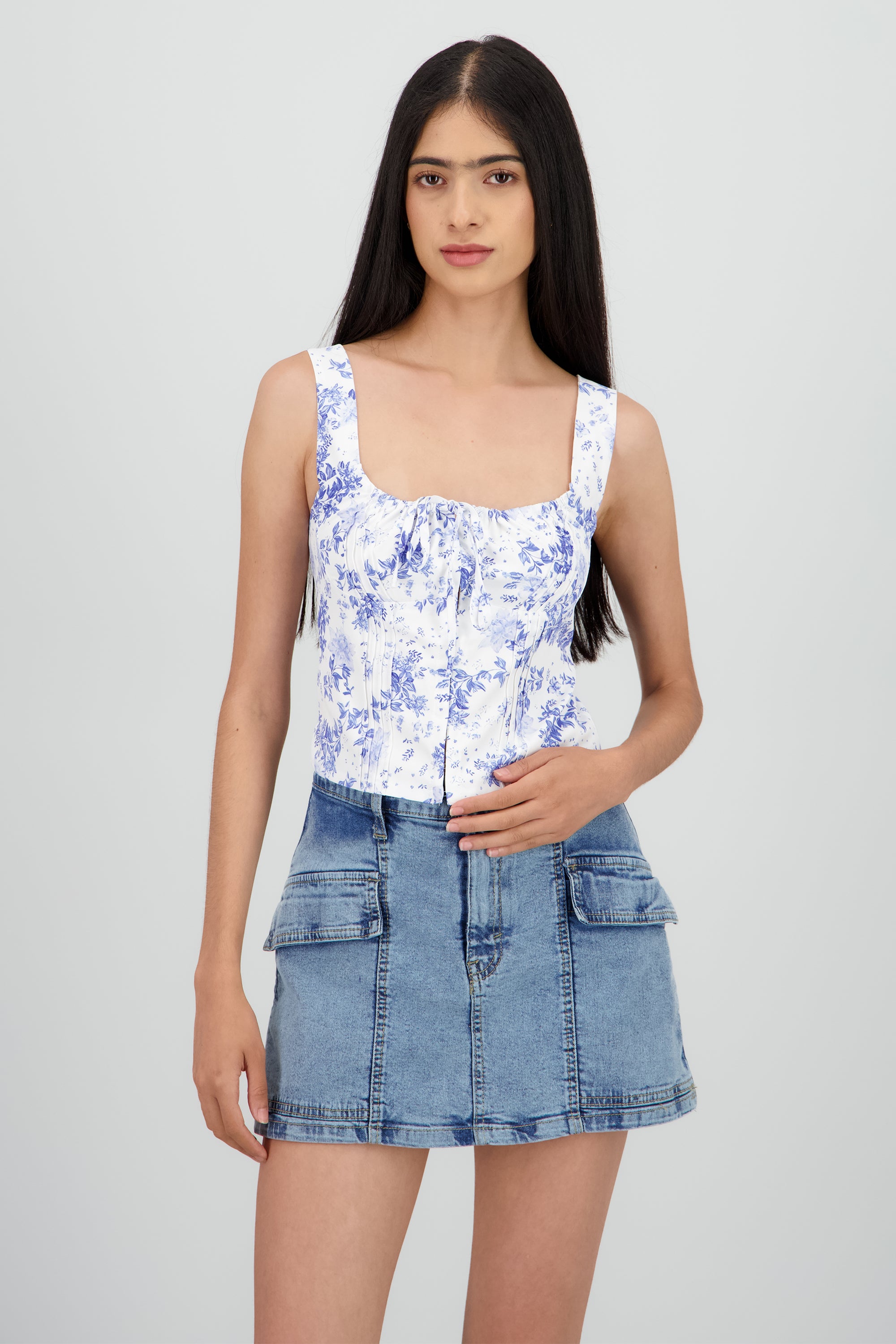 Blusa sin manga corte romantico AZUL COMBO