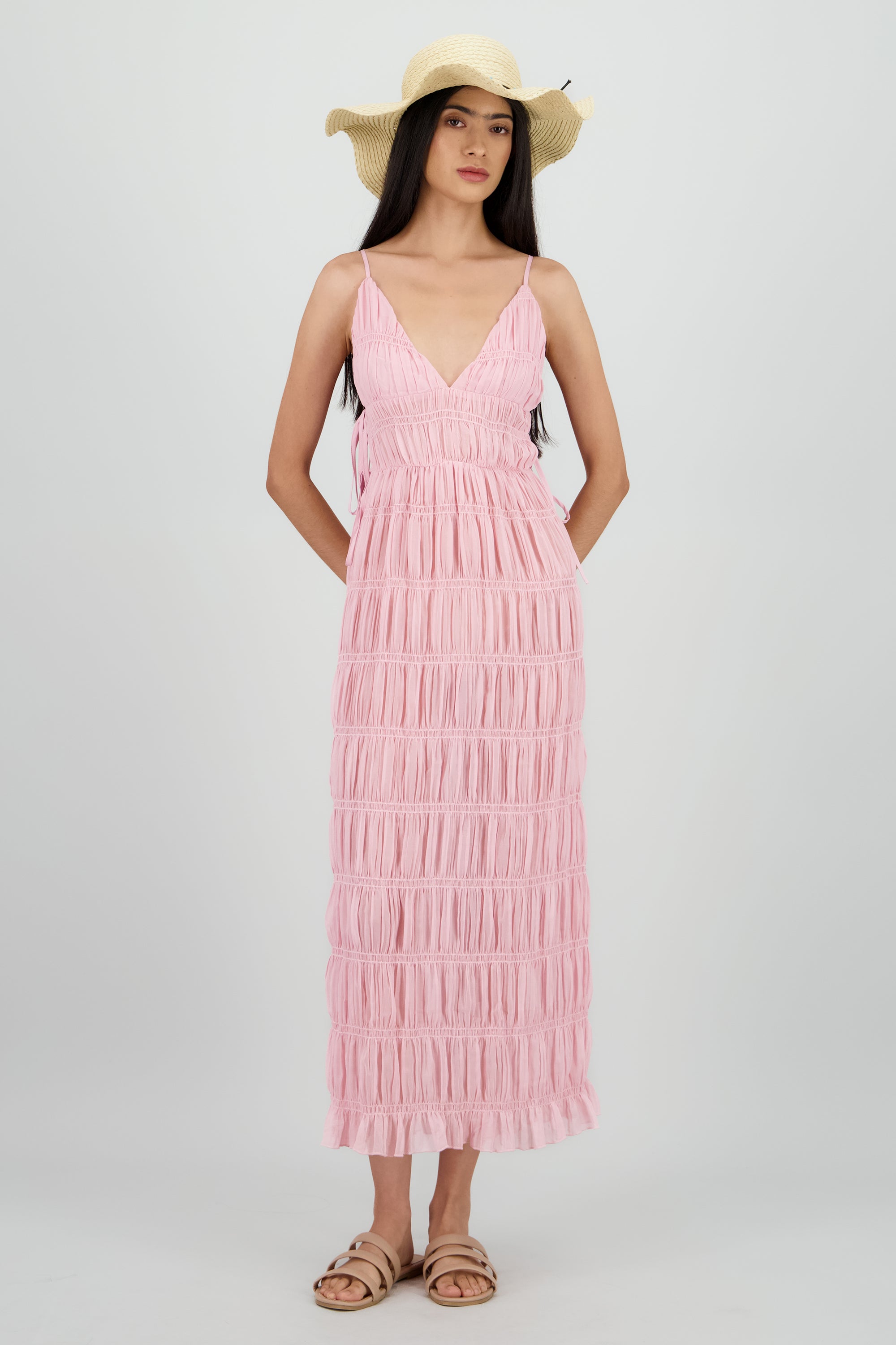 Vestido smock tirantes maxi ROSA PASTEL