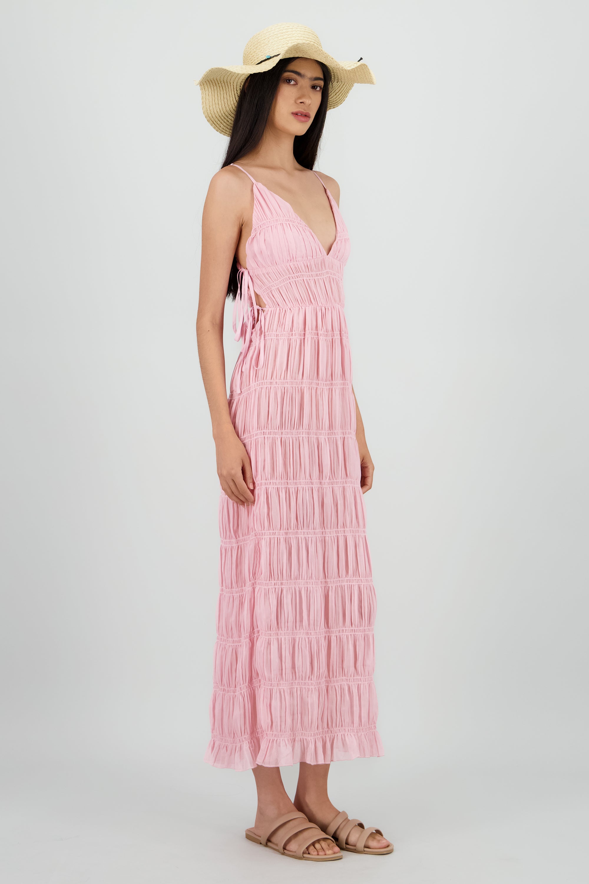 Vestido smock tirantes maxi ROSA PASTEL