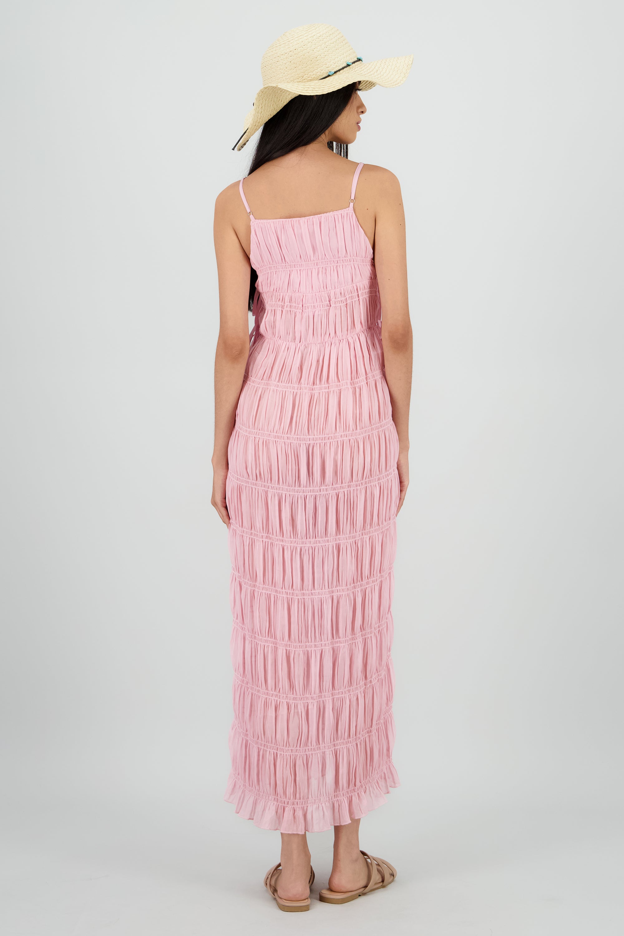 Vestido smock tirantes maxi ROSA PASTEL