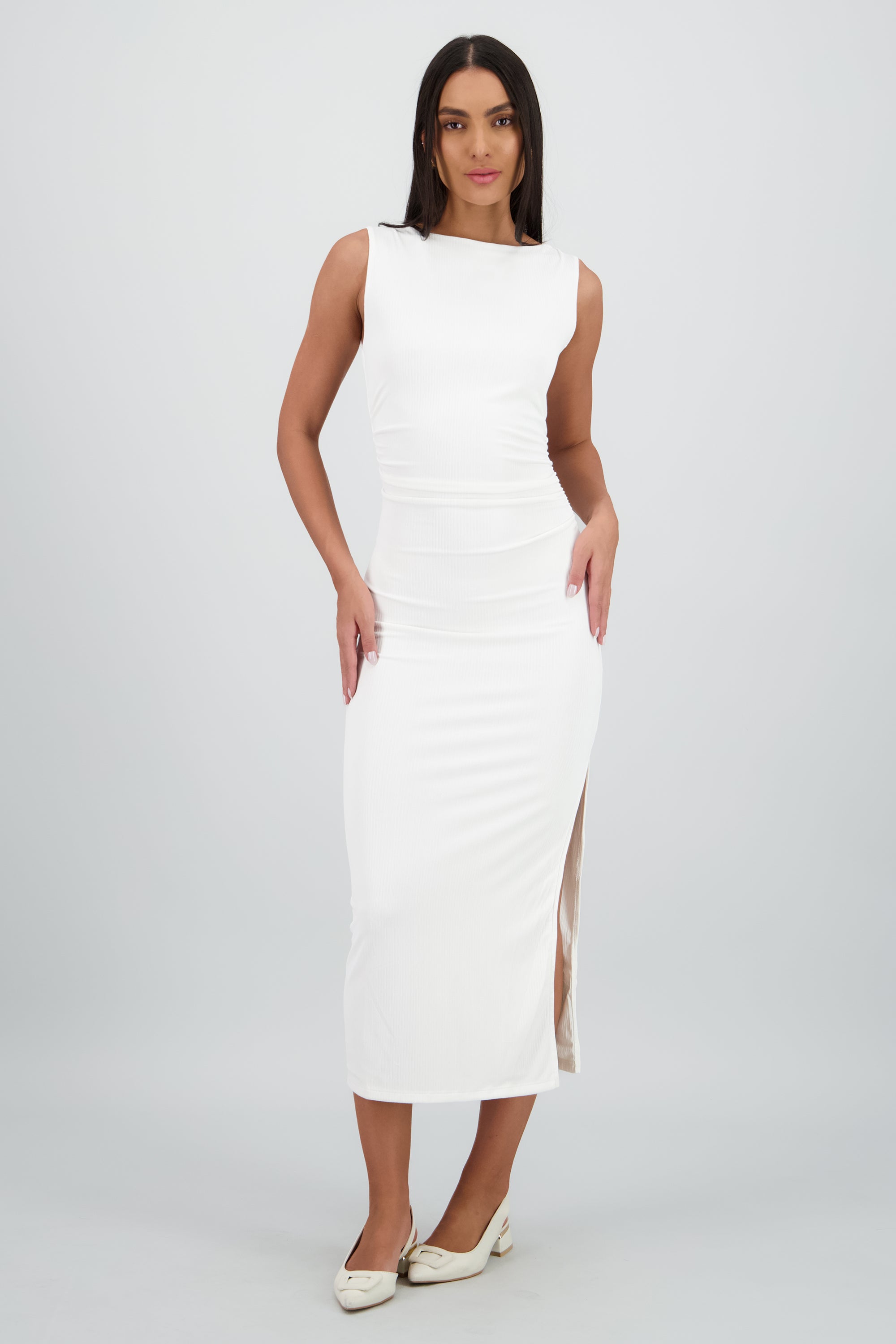 Vestido detalle drapeado costado BLANCO