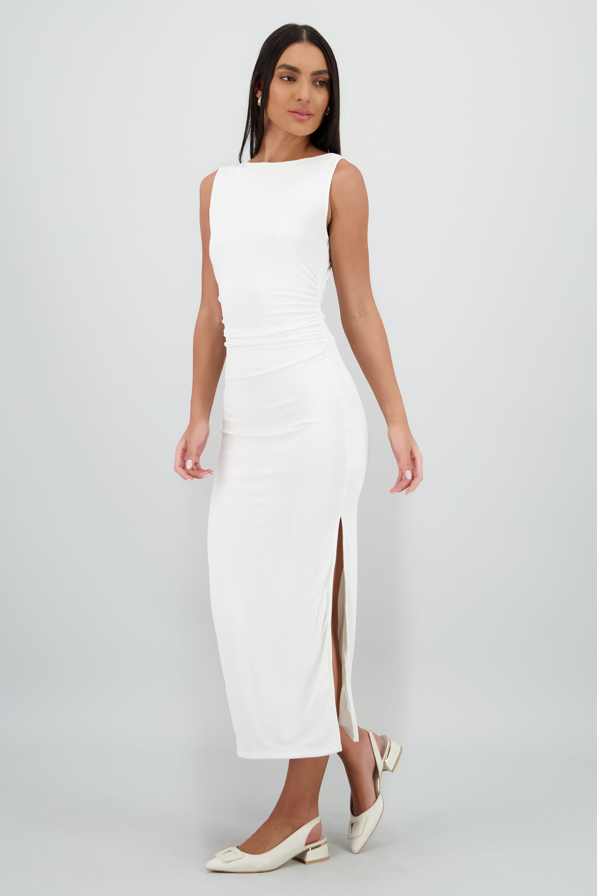 Vestido detalle drapeado costado BLANCO