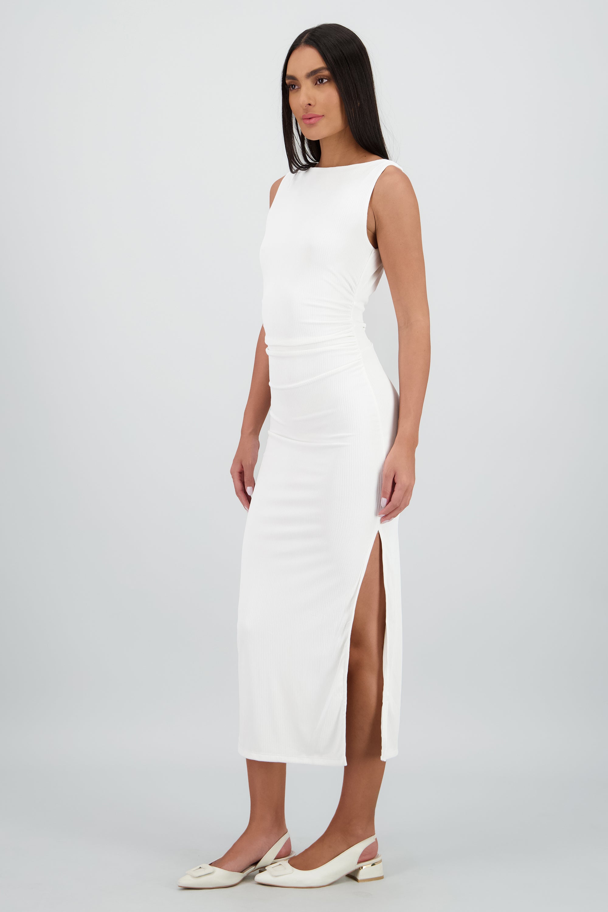 Vestido detalle drapeado costado BLANCO