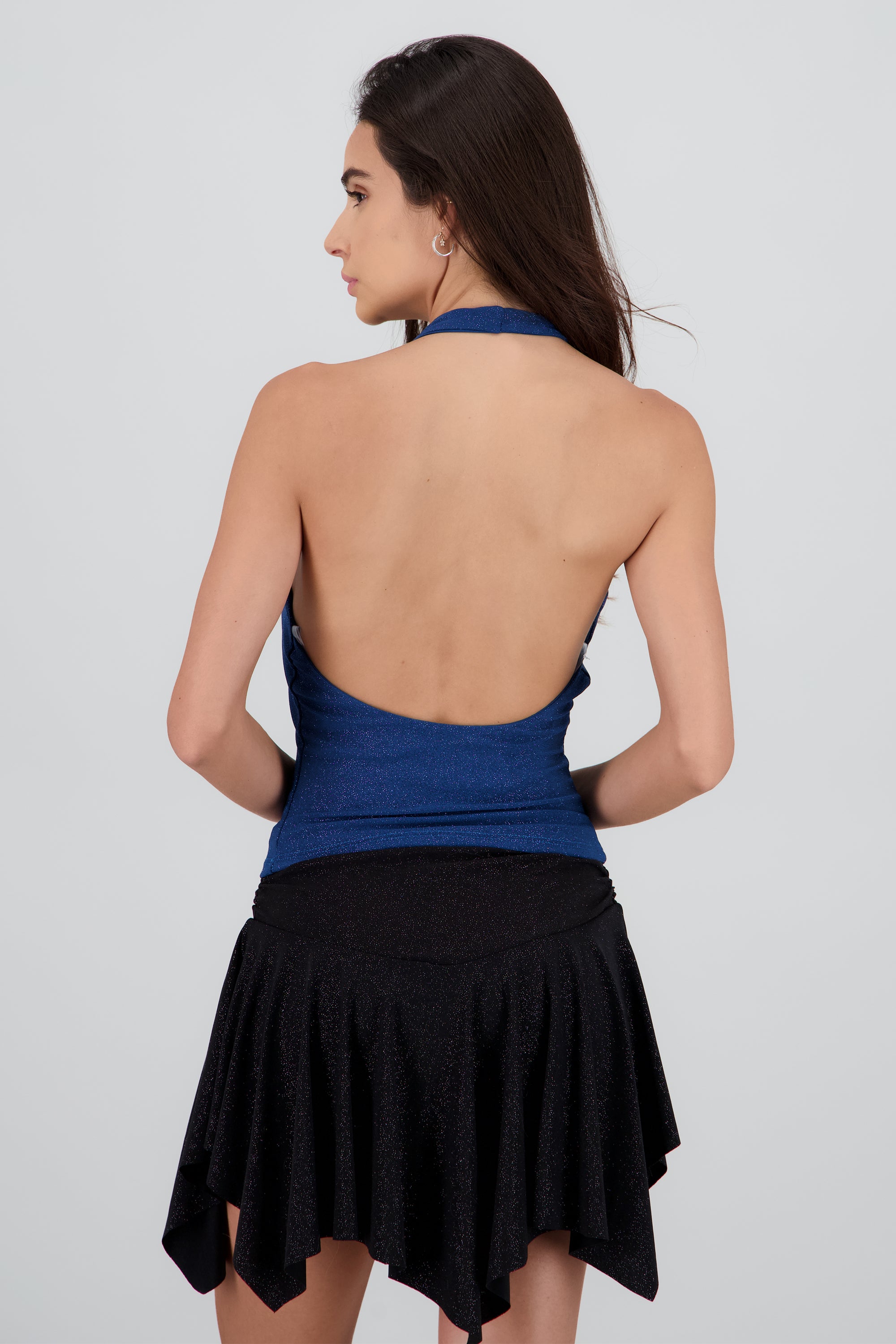 Top halter drapeado brillos AZUL PATO