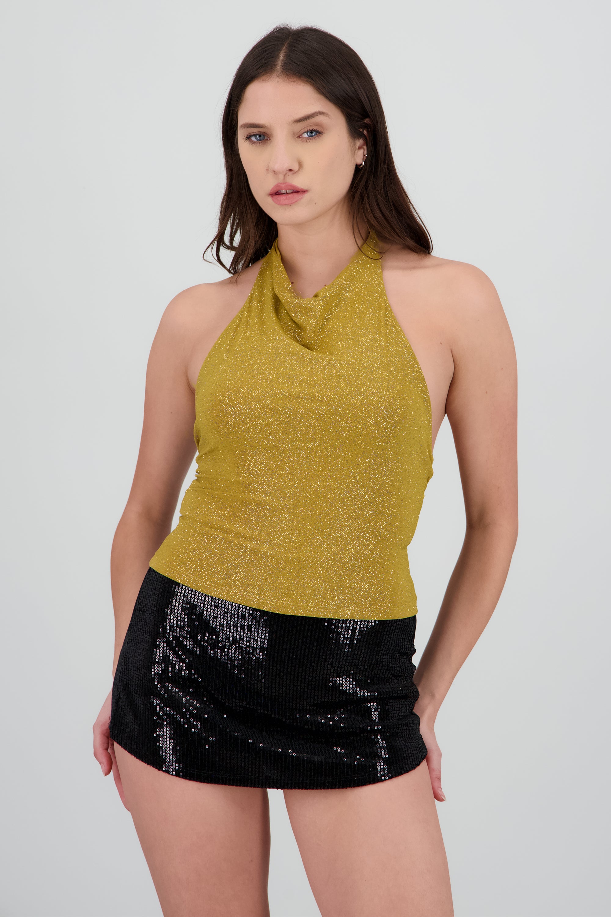 Top halter drapeado brillos ORO