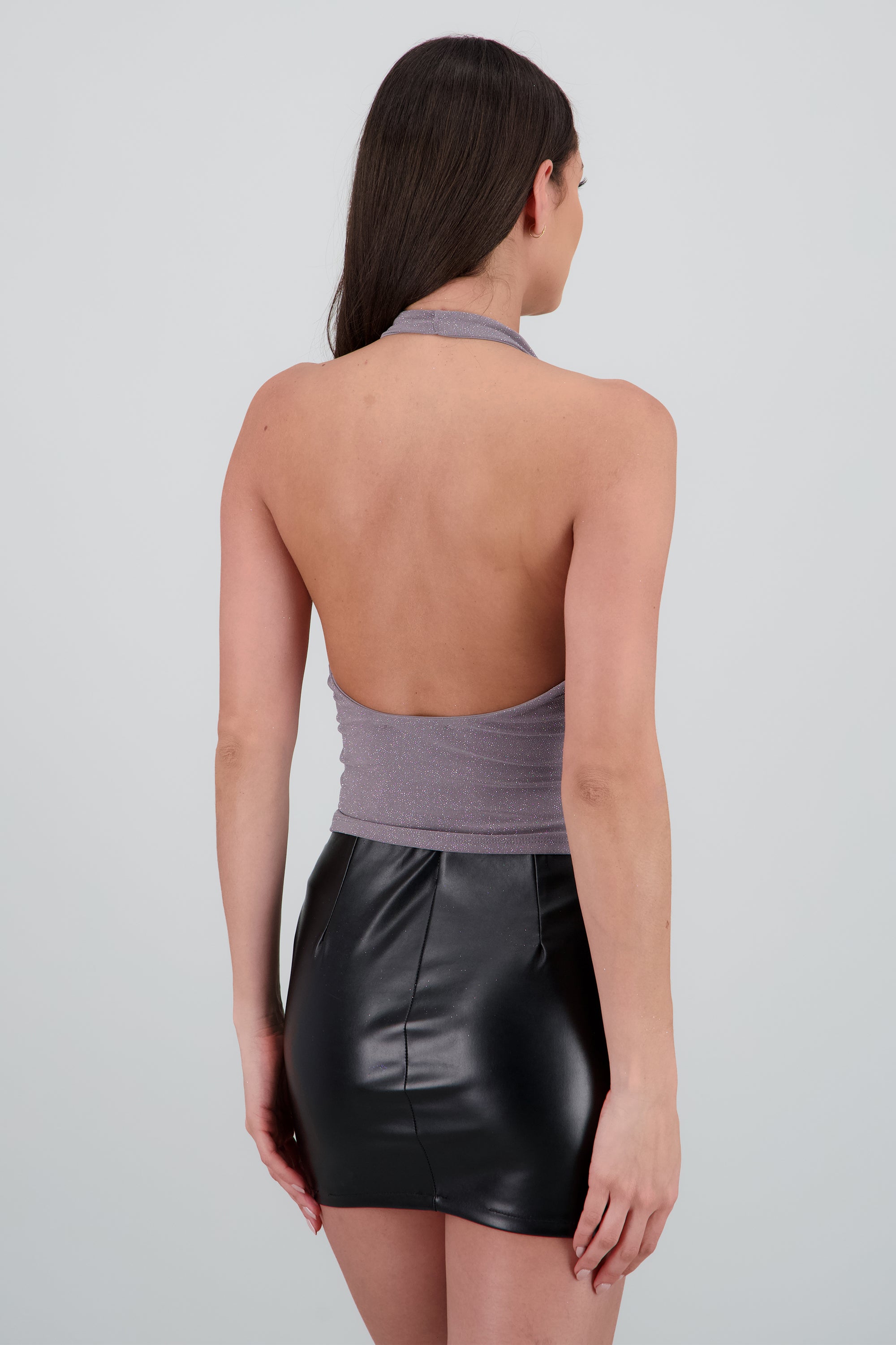 Top halter drapeado brillos GRIS
