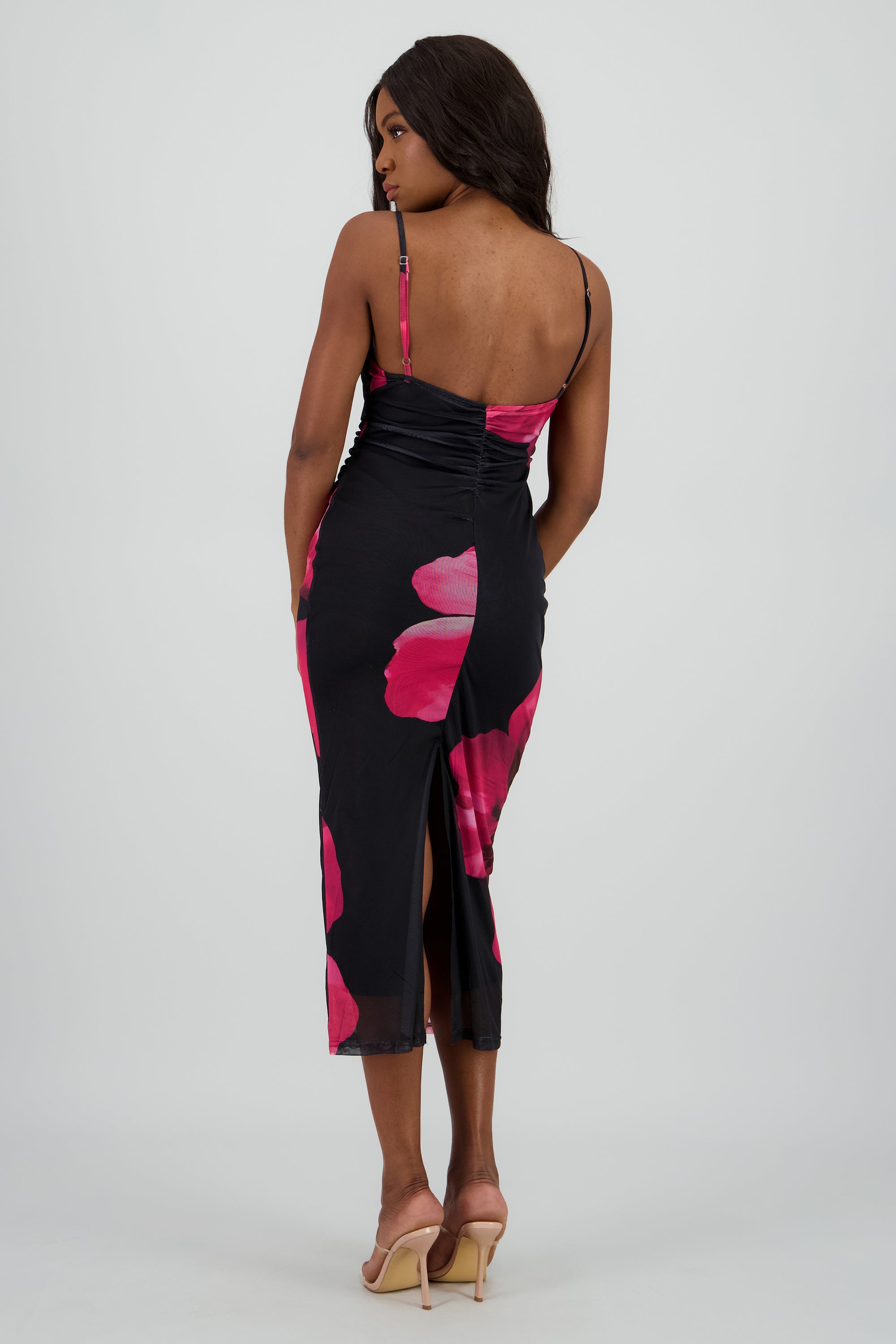 Vestido maxi con flor mesh NEGRO COMBO