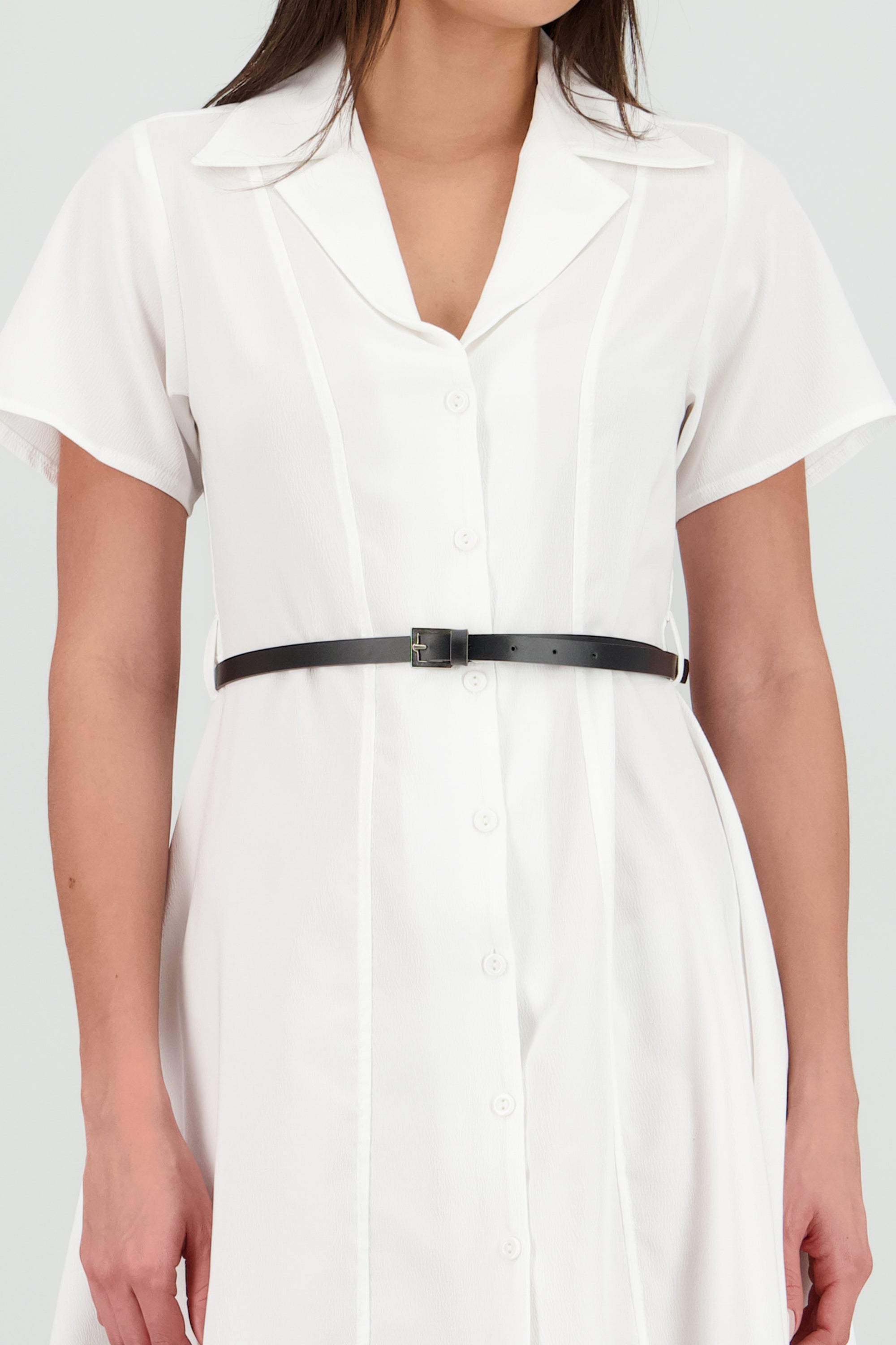 Vestido mini cuello camisero cinturon HUESO