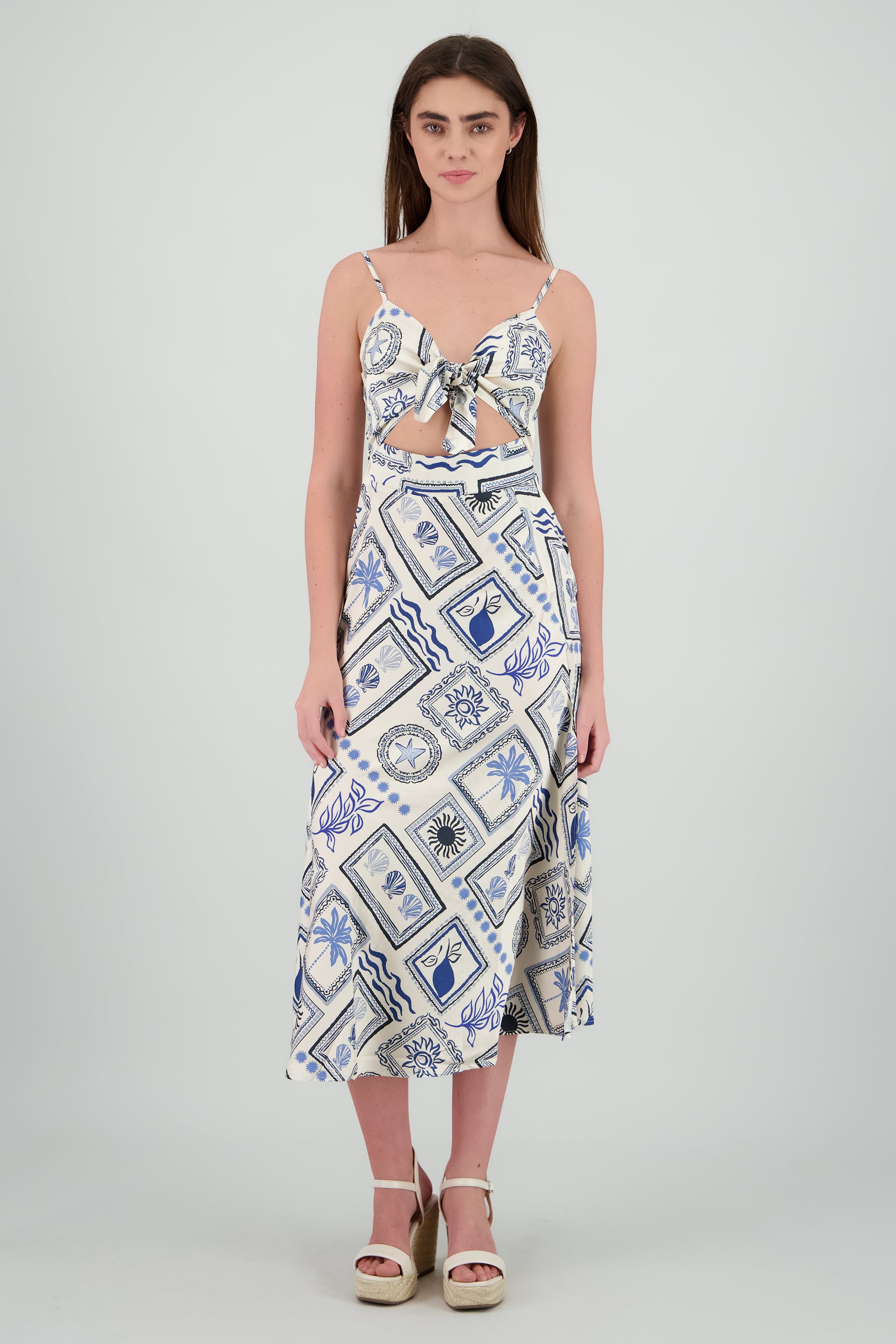 Vetsido midi escote nudo estampado AZUL COMBO