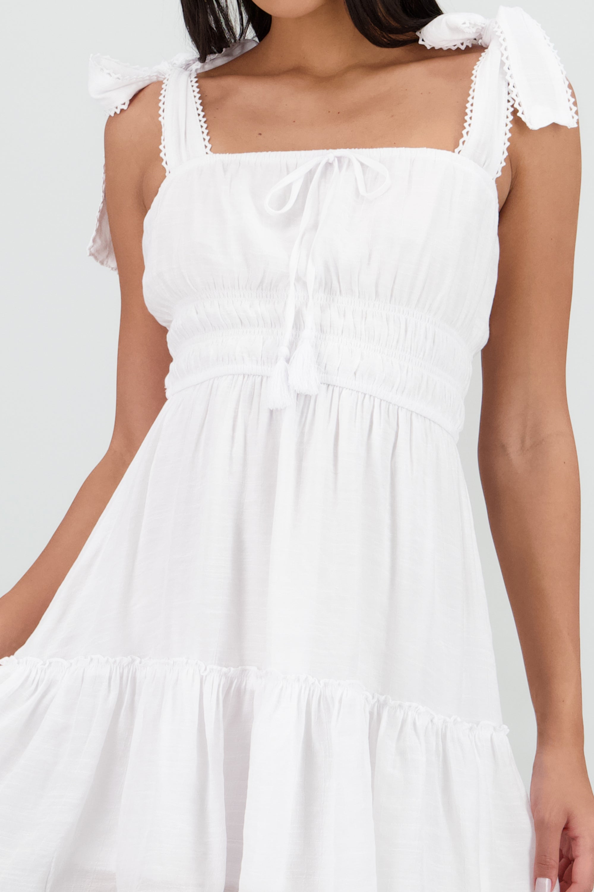 Vestido tirantes detalle encaje BLANCO