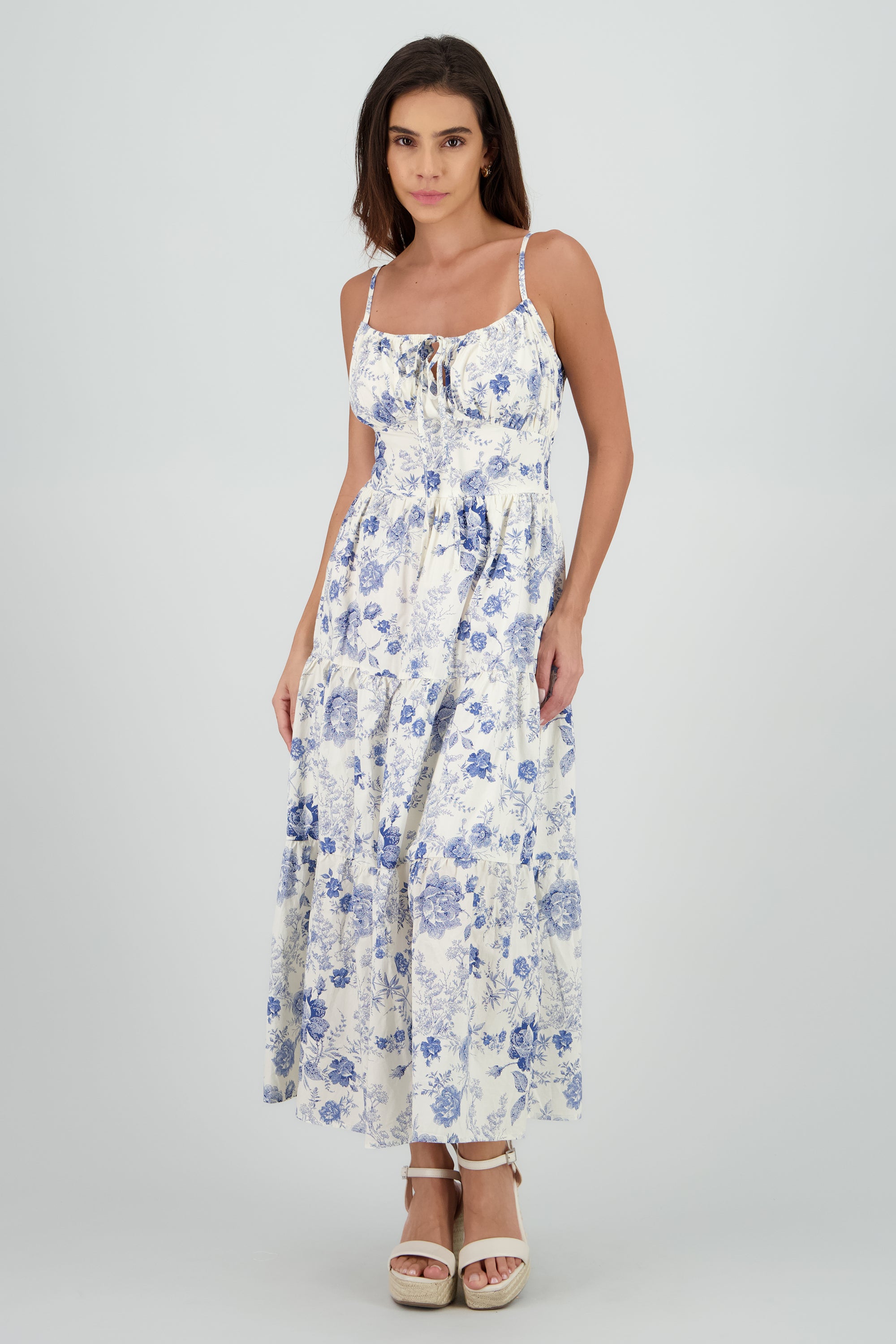 Vestido midi estampado flores AZUL COMBO