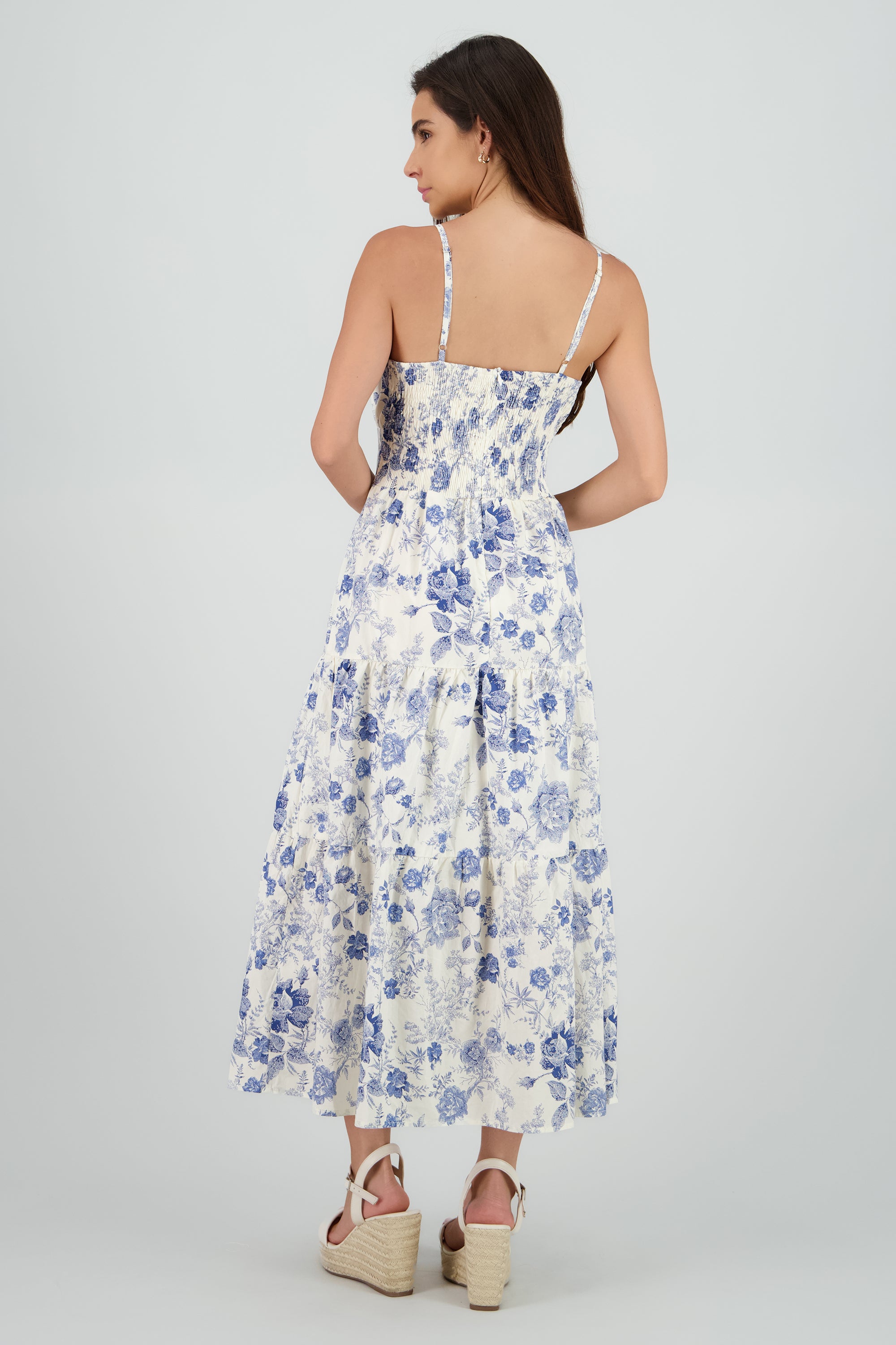 Vestido midi estampado flores AZUL COMBO