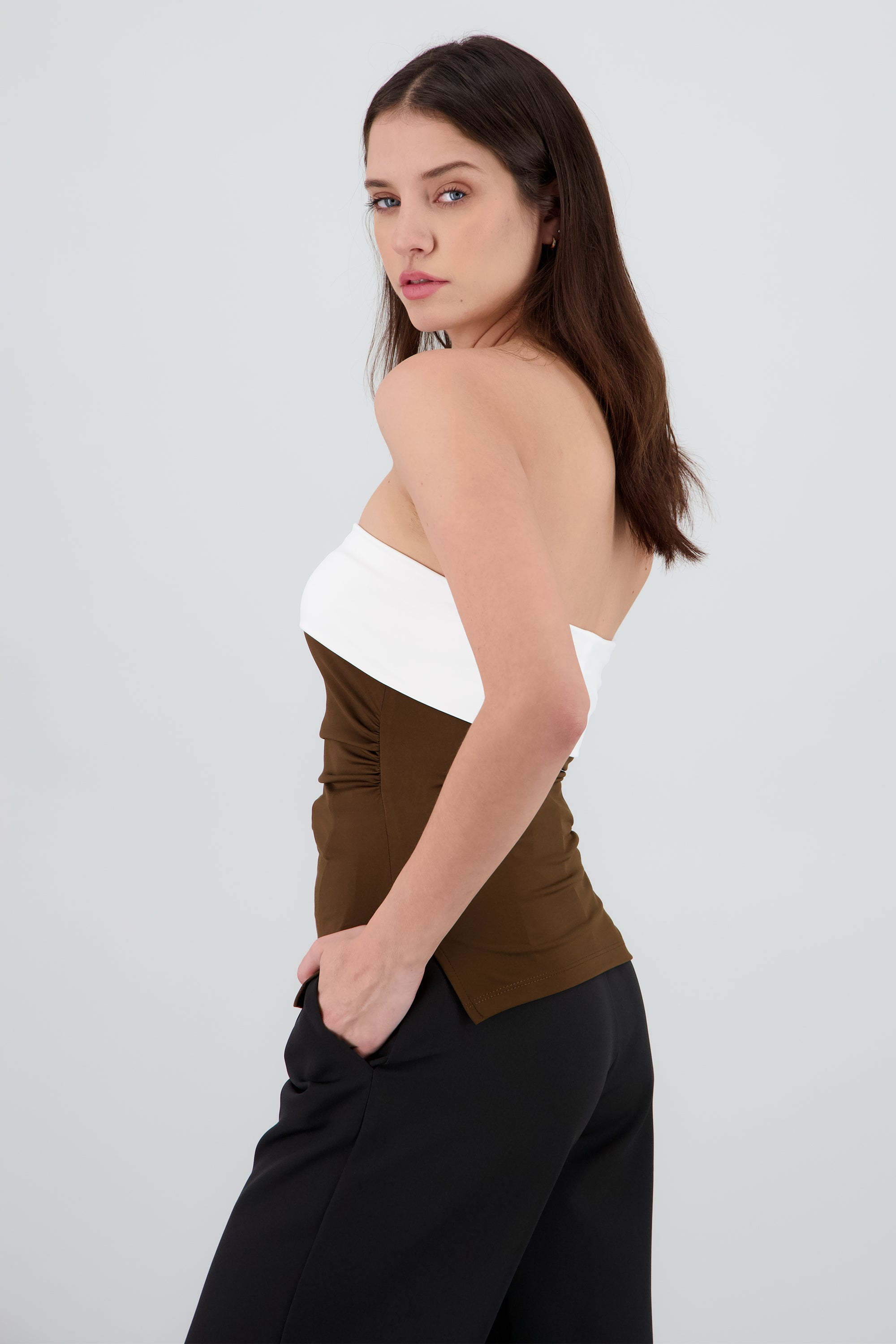 Top tubo doblez contraste Hypsters CHOCOLATE