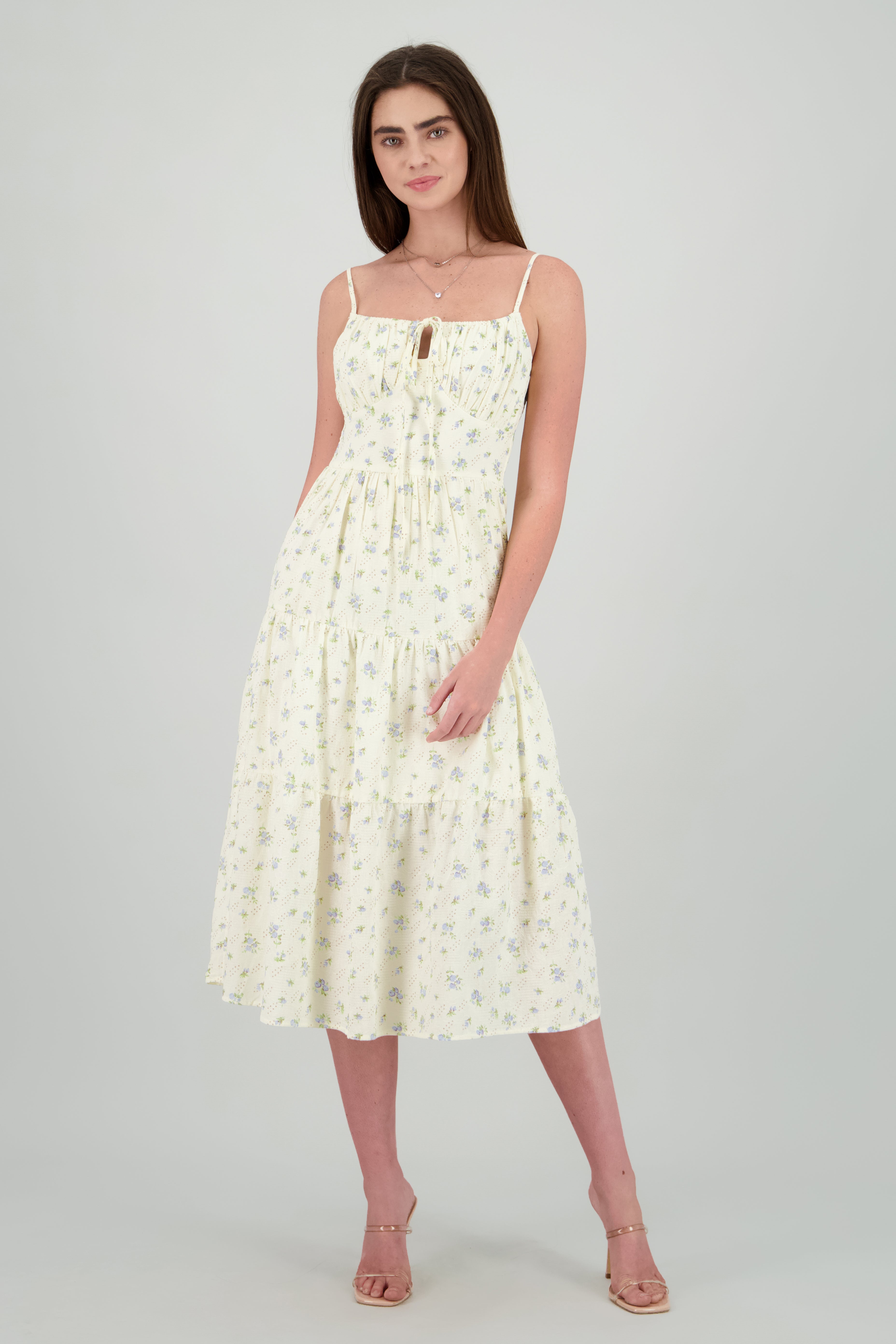 Vestido midi estampado flores HUESO COMBO