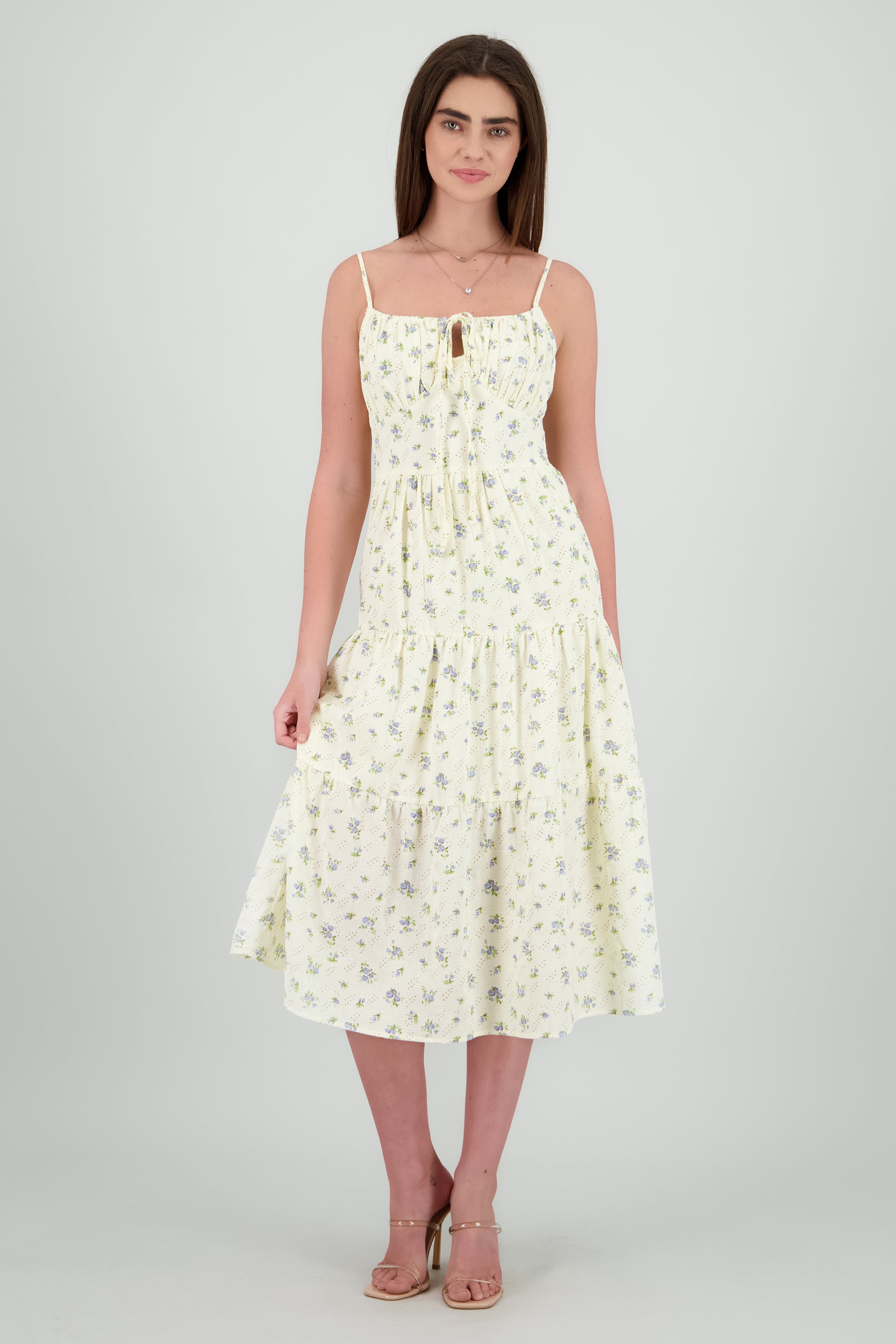 Vestido midi estampado flores HUESO COMBO