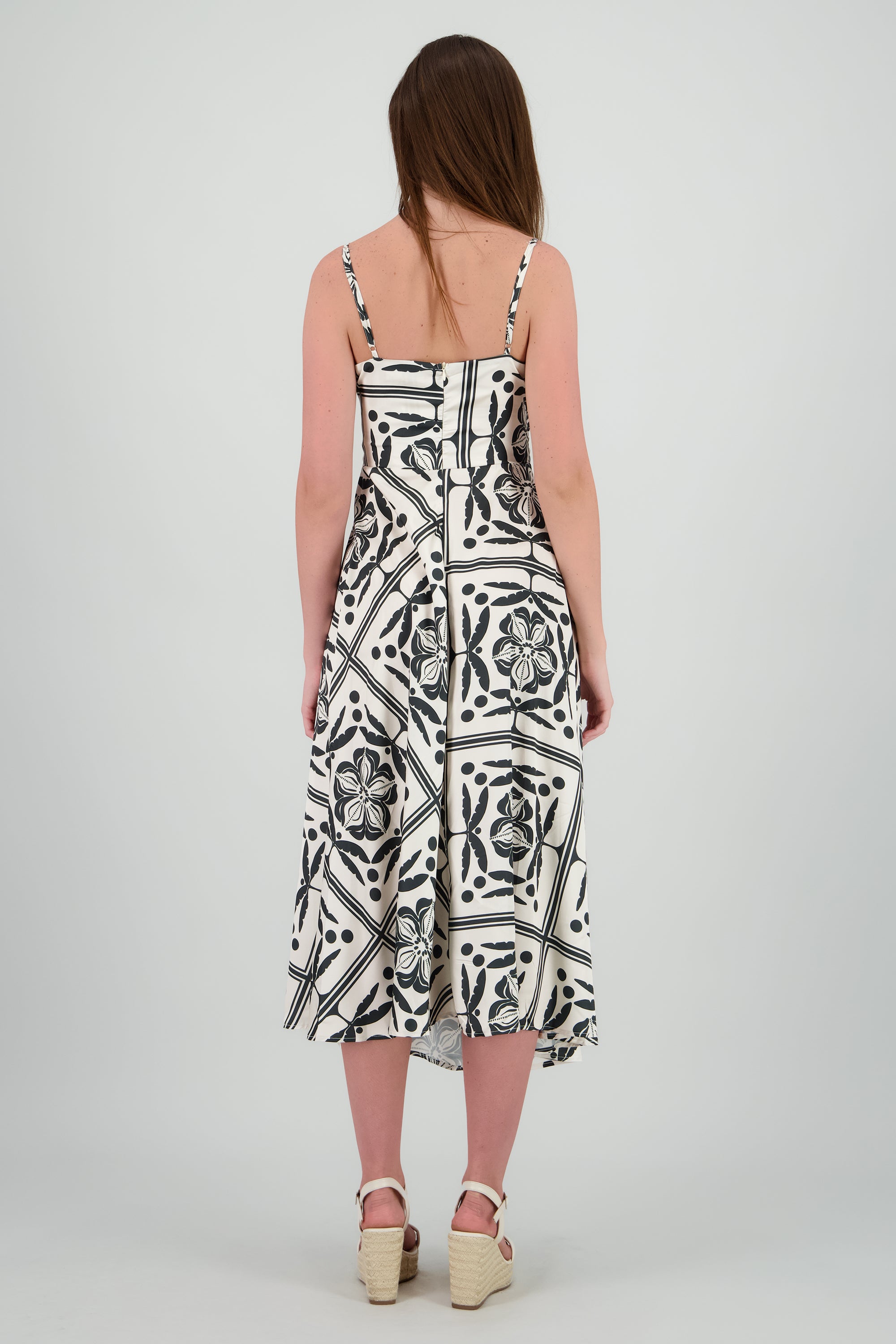 Vestido midi escote nudo estampado NEGRO BLANCO