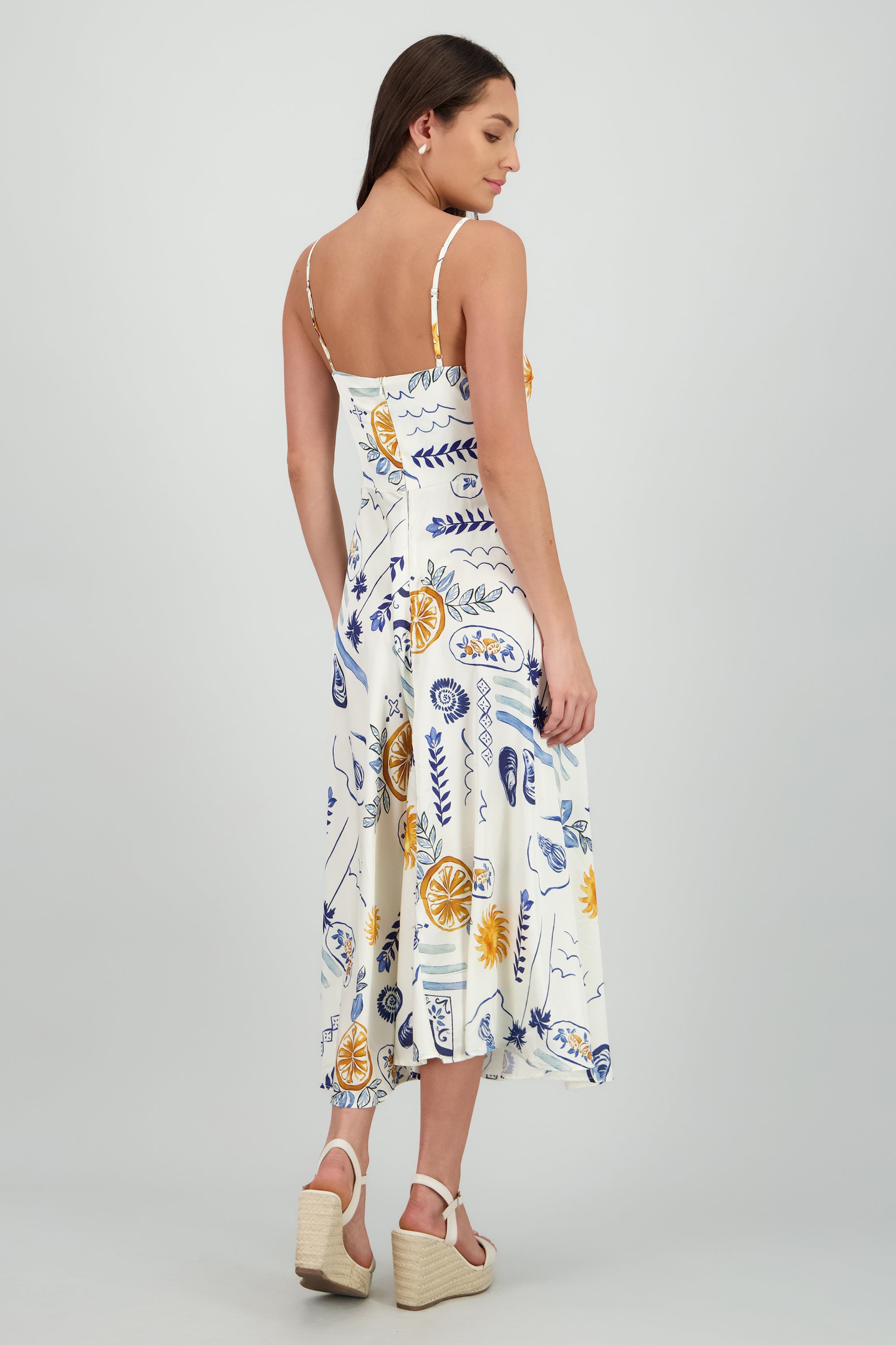 Vestido midi escote nudo estampado BLANCO COMBO