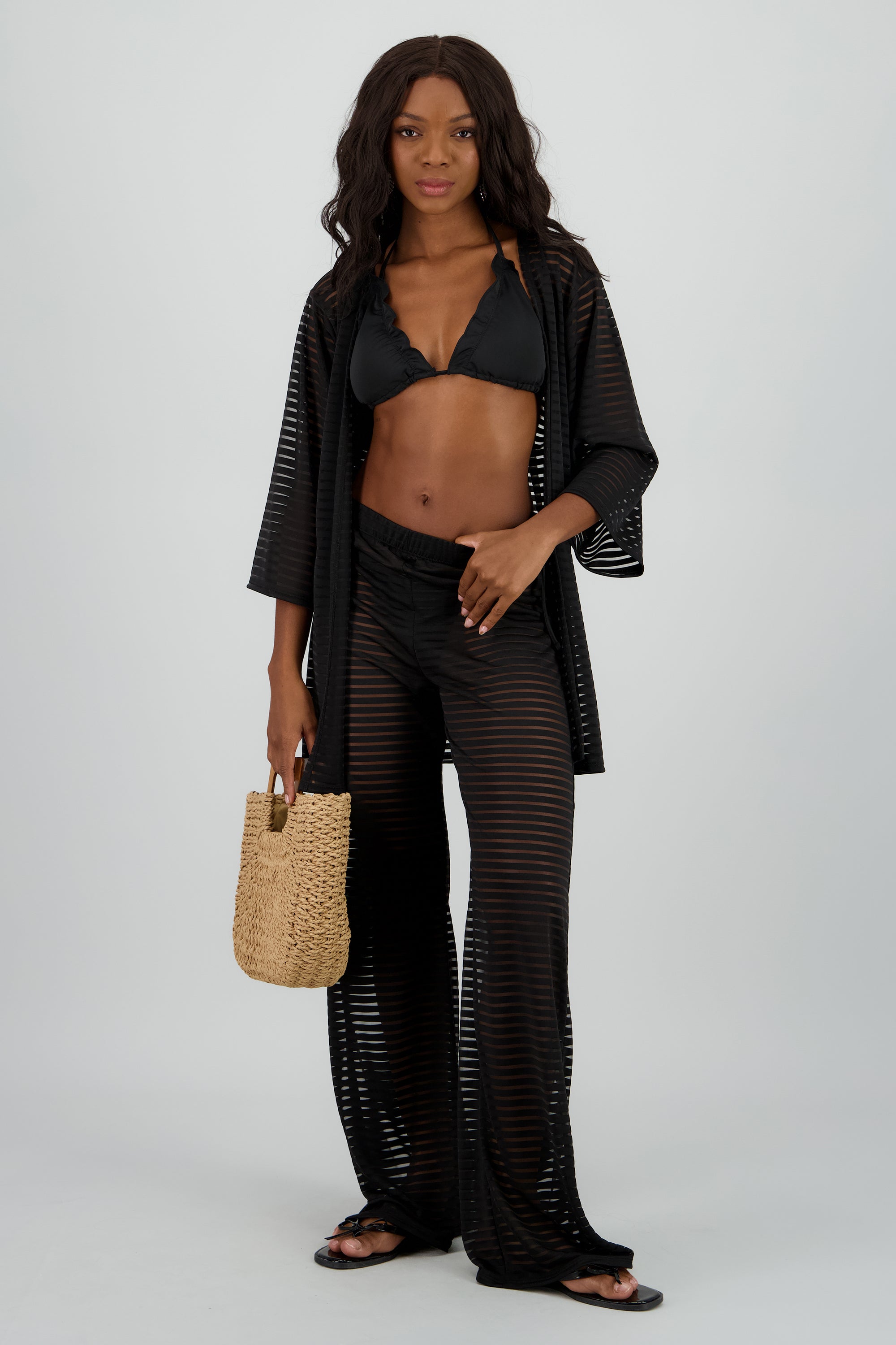 Pantalon salida de baño lineas NEGRO