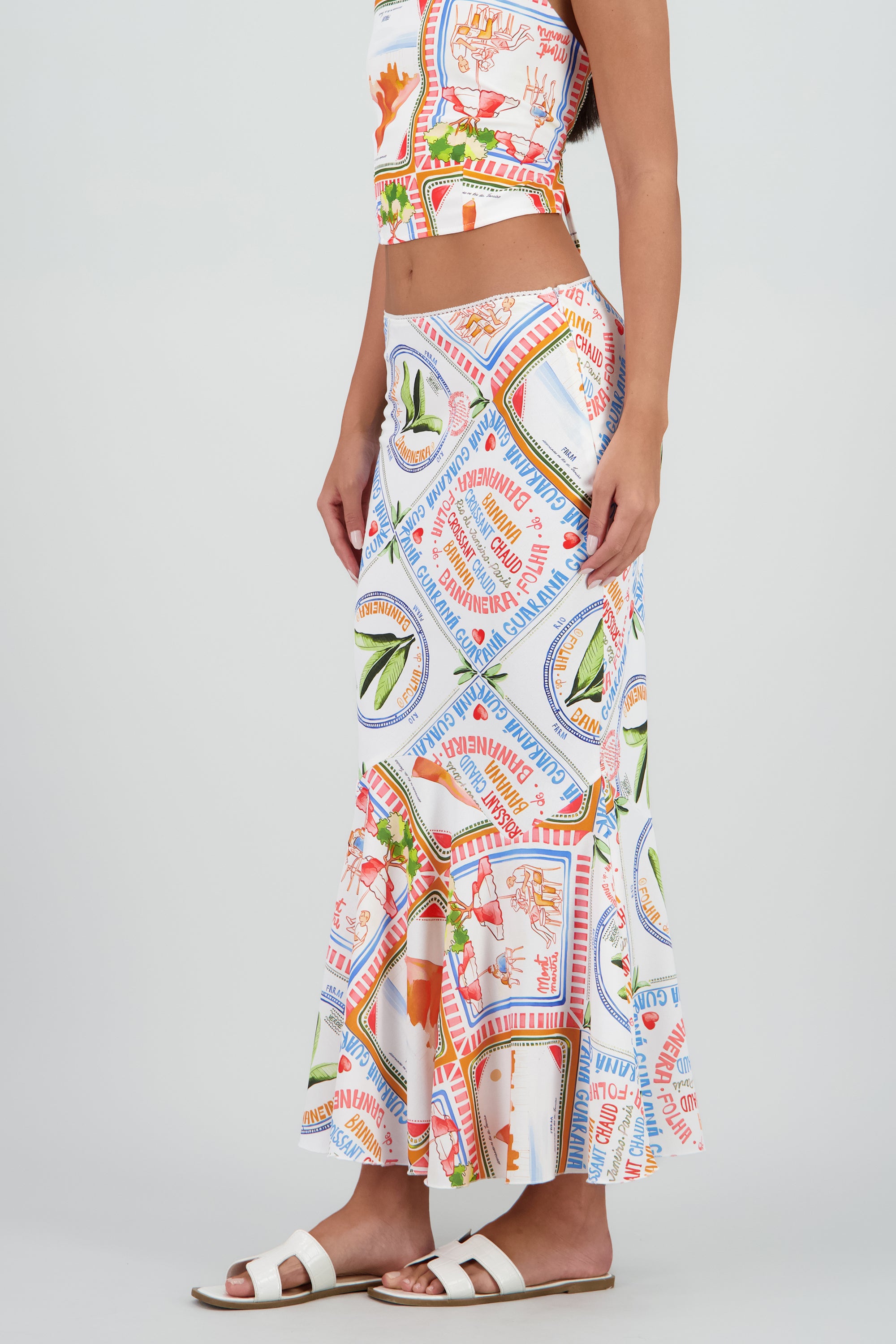 Falda midi estampado playa BLANCO COMBO