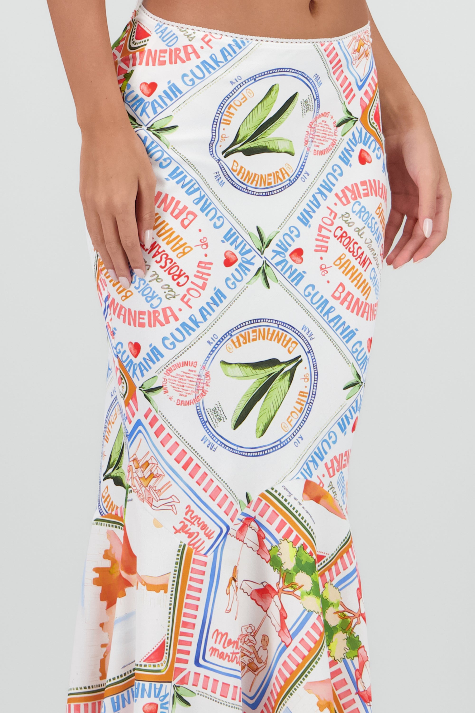 Falda midi estampado playa BLANCO COMBO