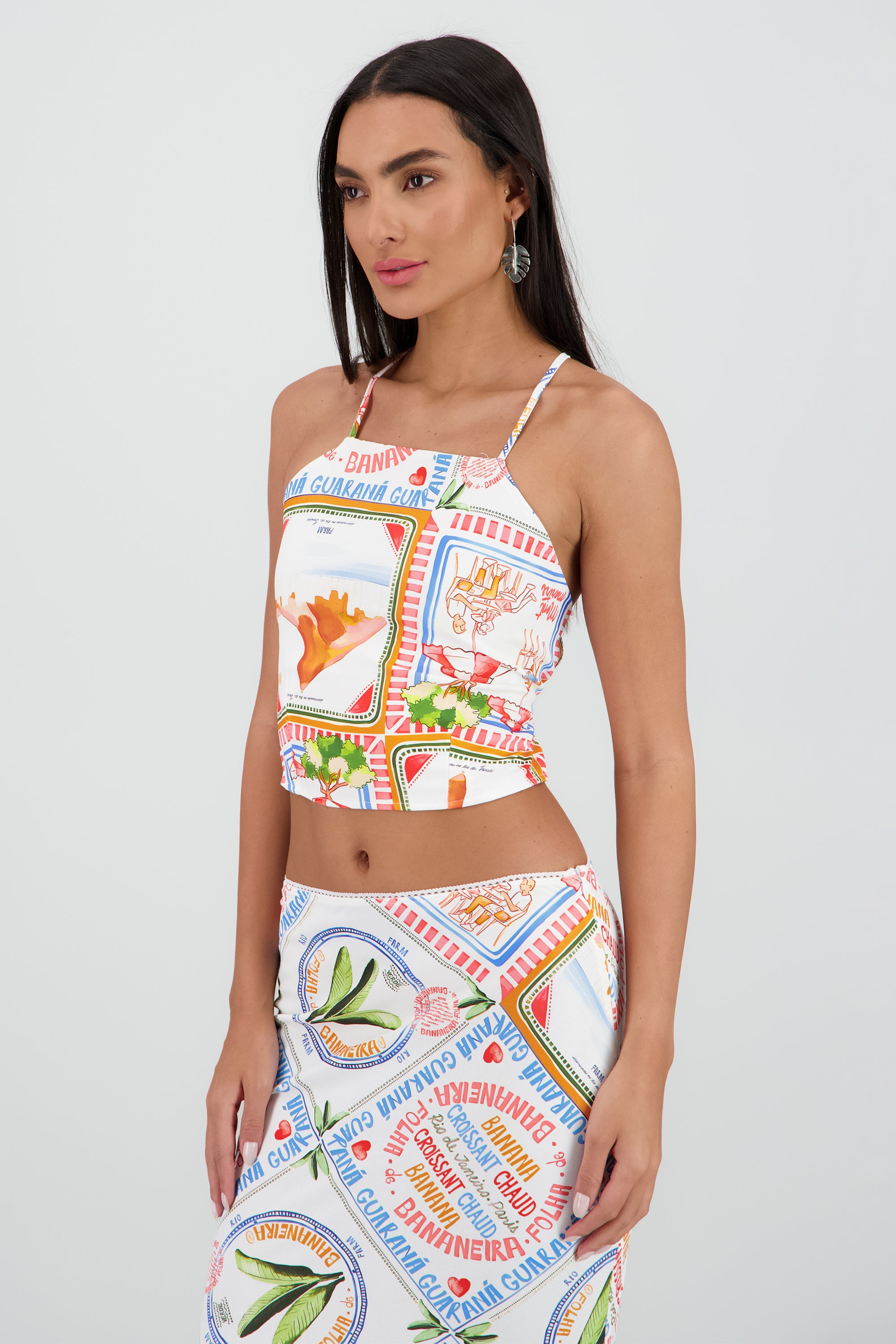 Top cruzado estampado playa BLANCO COMBO