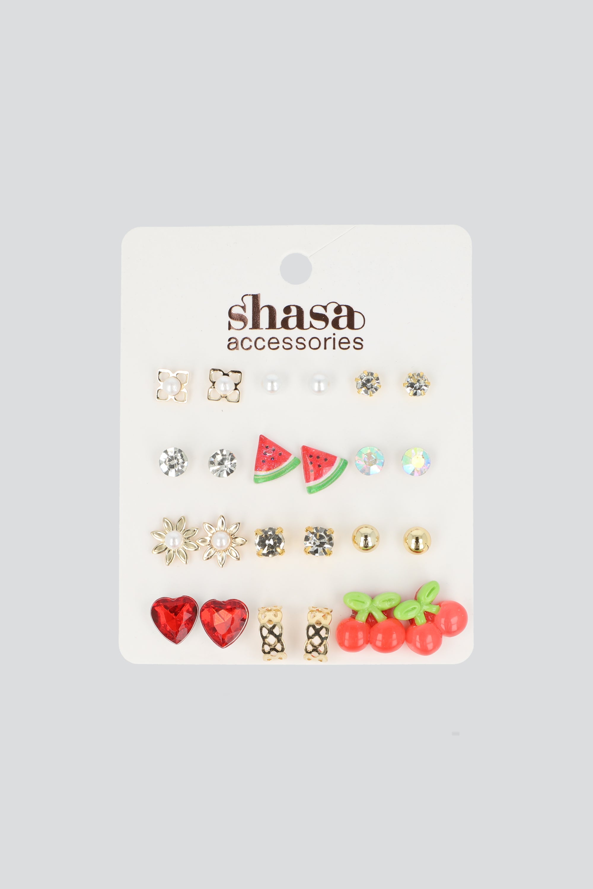12 pares aretes cerezas corazon IRIDISCENTE