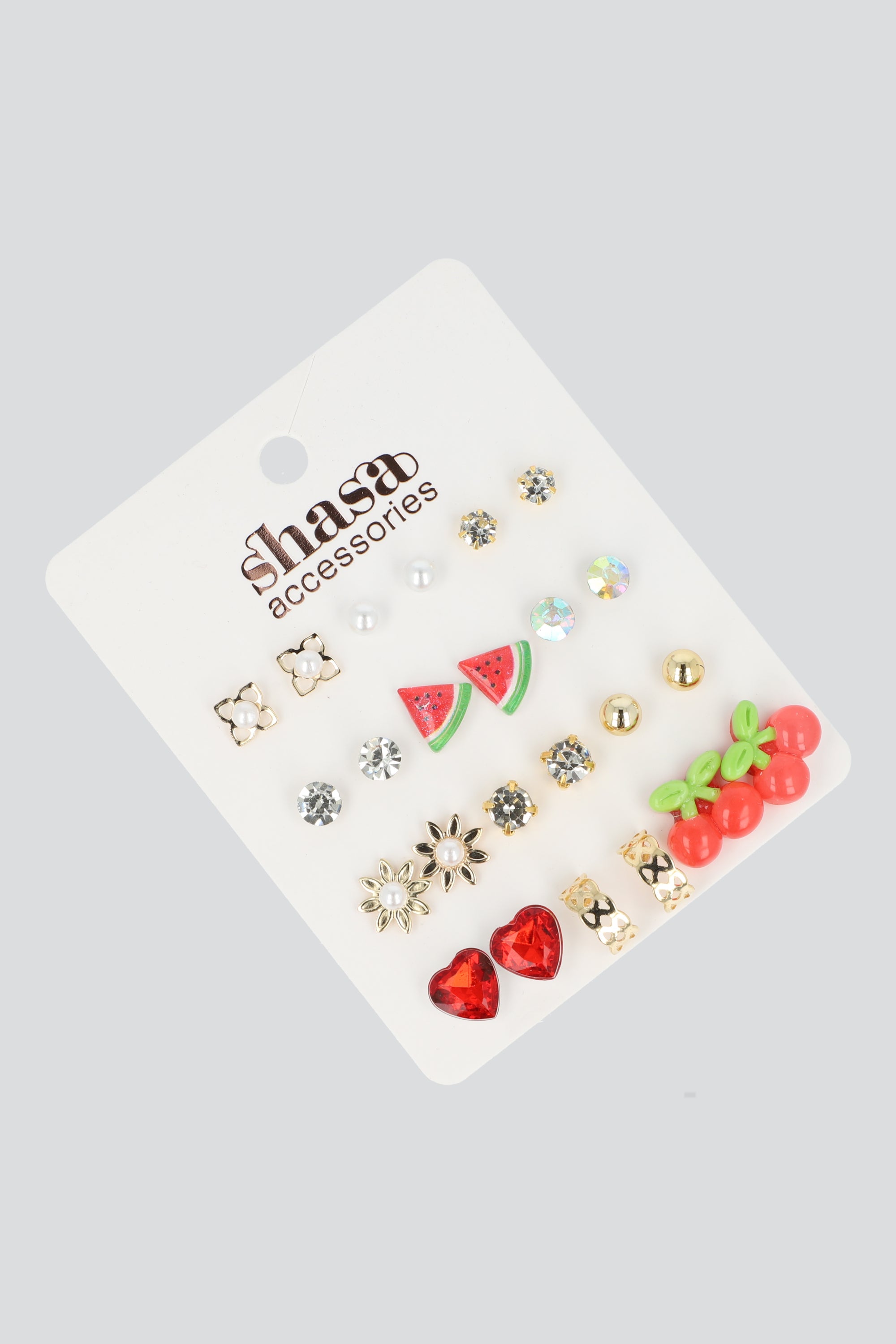 12 pares aretes cerezas corazon IRIDISCENTE