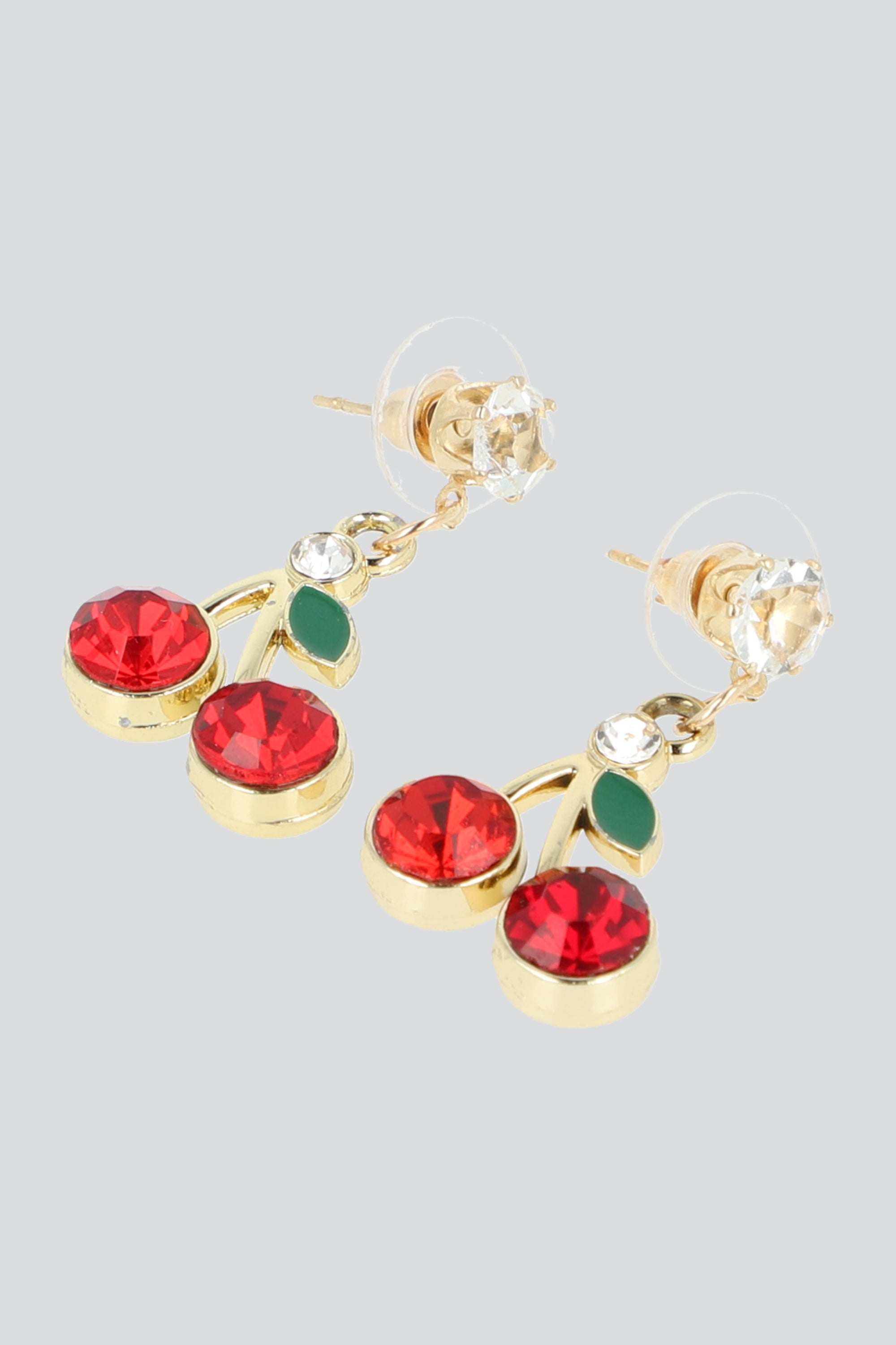 Aretes cerezas detalle hoja ROJO